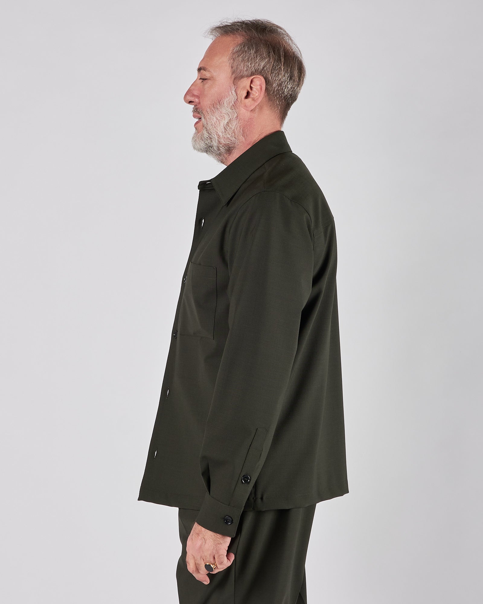 Giacca camicia A|STORE in lana vergine verde