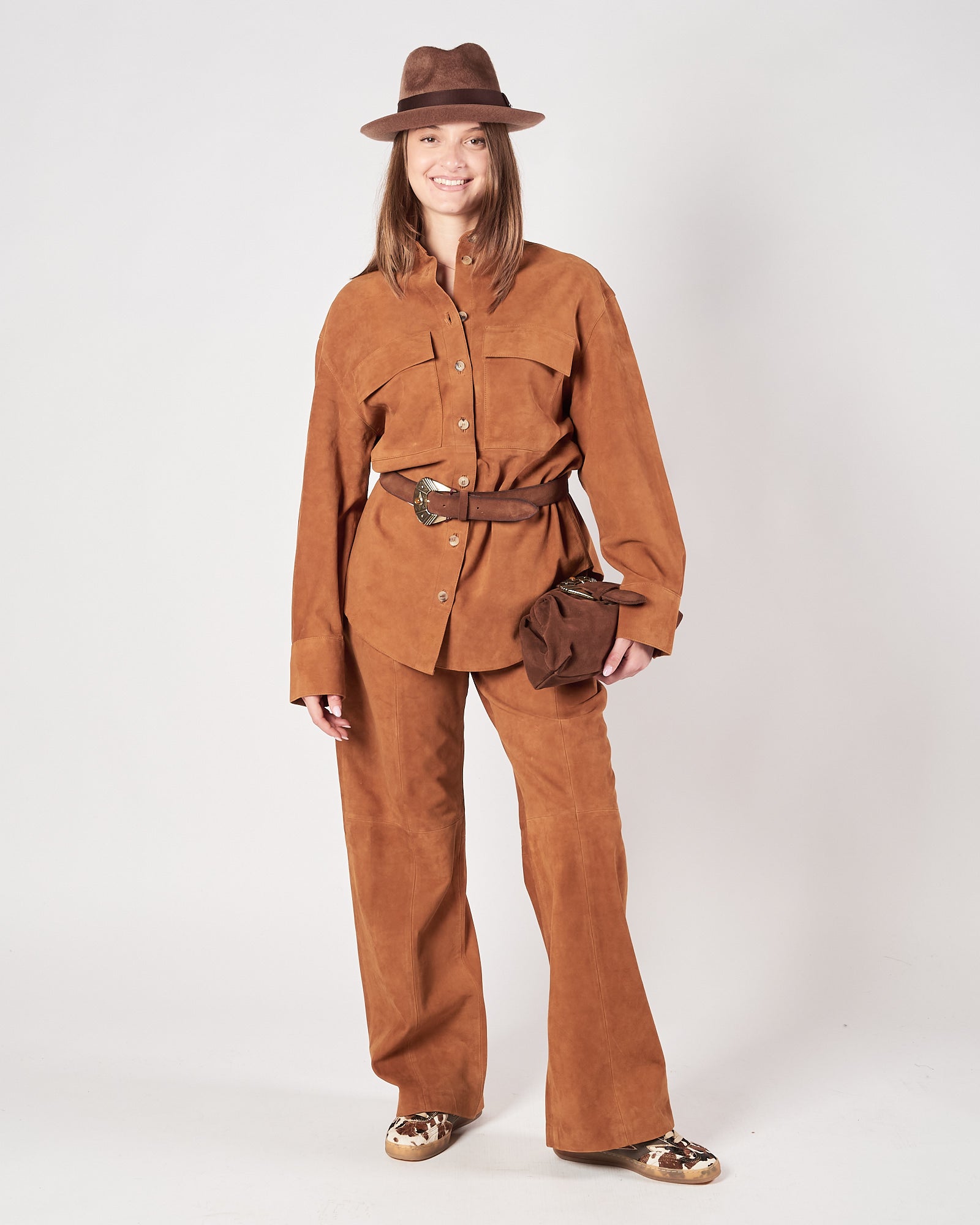 Pantalone Tela9 largo in suede ruggine