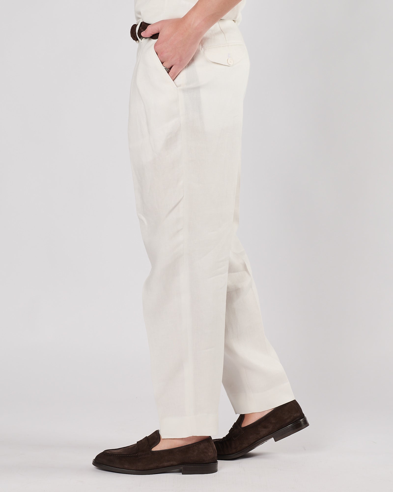 Pantalone A|STORE doppia pence bianco in lino