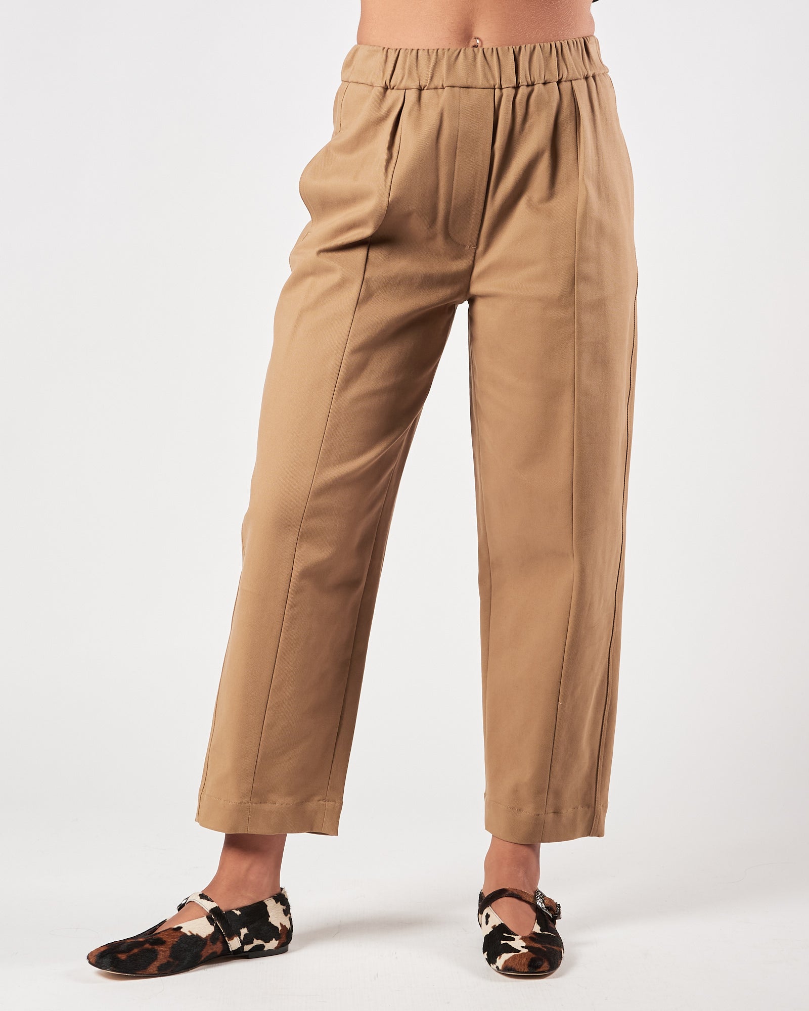 Pantalone Tela9 con elastico in vita cammello