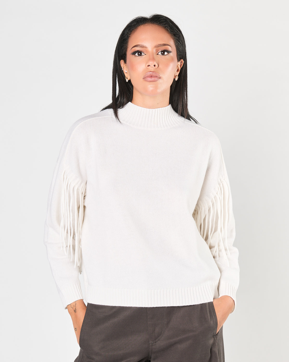 Maglia Since're Paris collo alto cream con frange