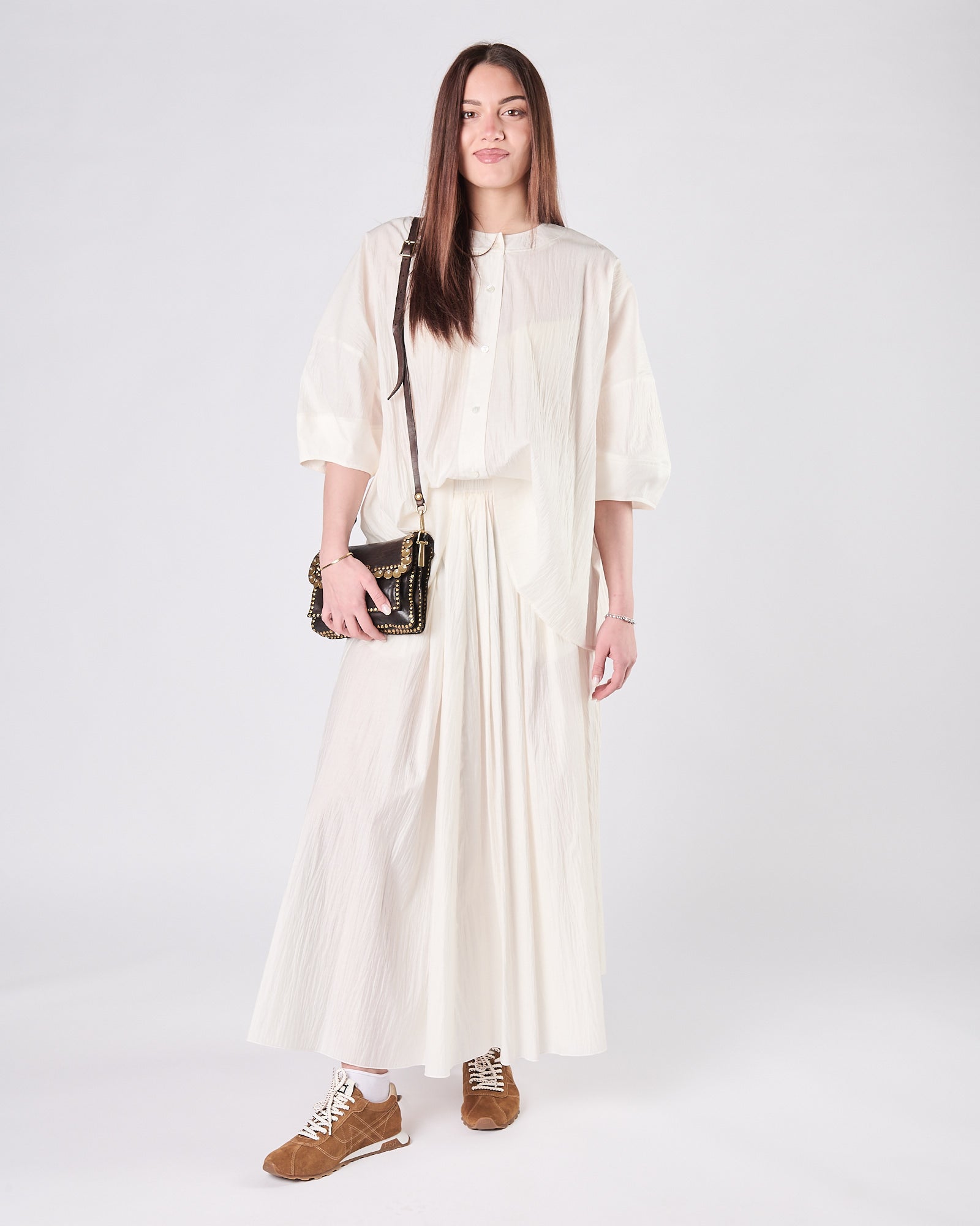 Gonna Tela9 lunga cotone stropicciato panna