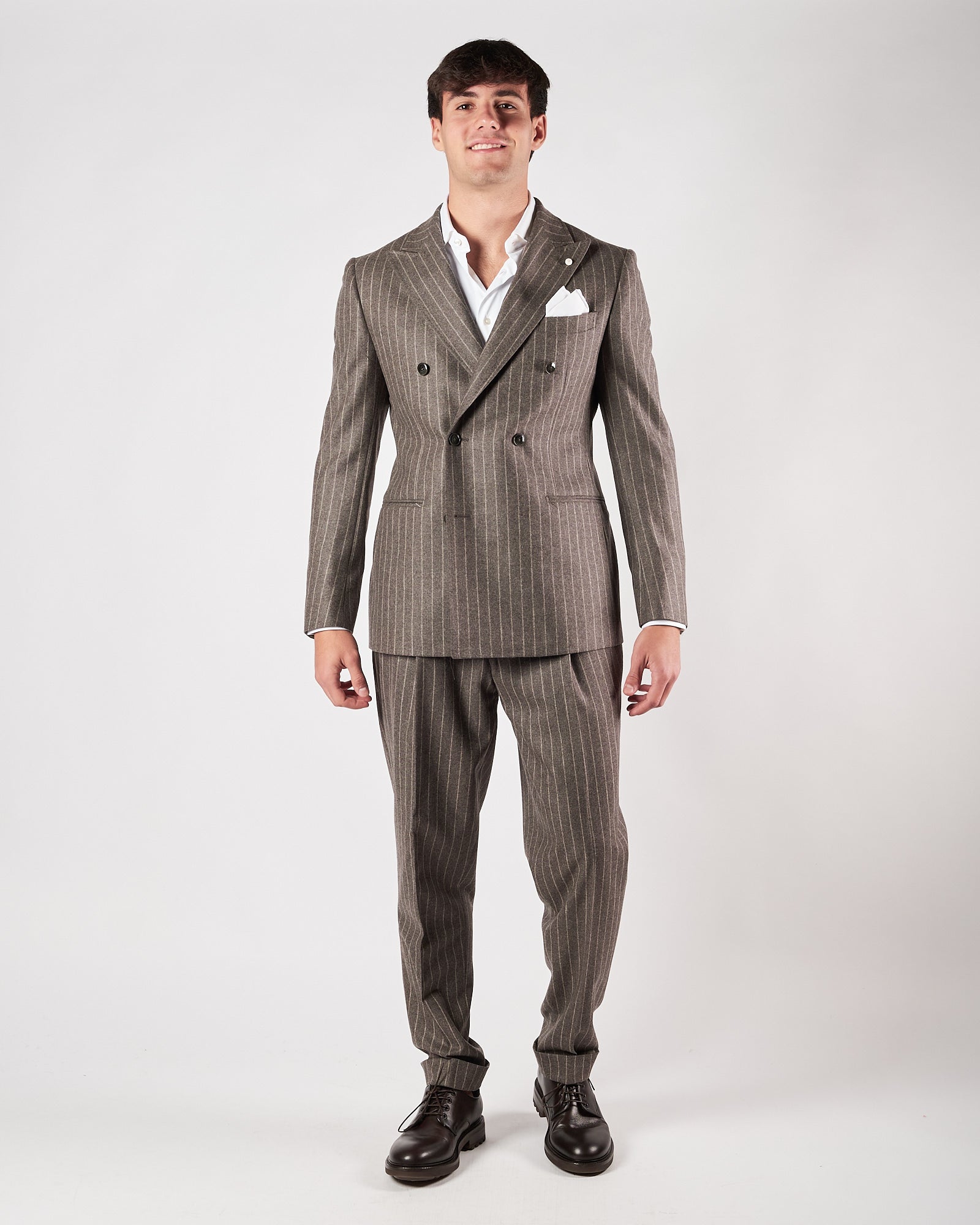 Pantalone Luigi Bianchi doppia pence gessato grigio