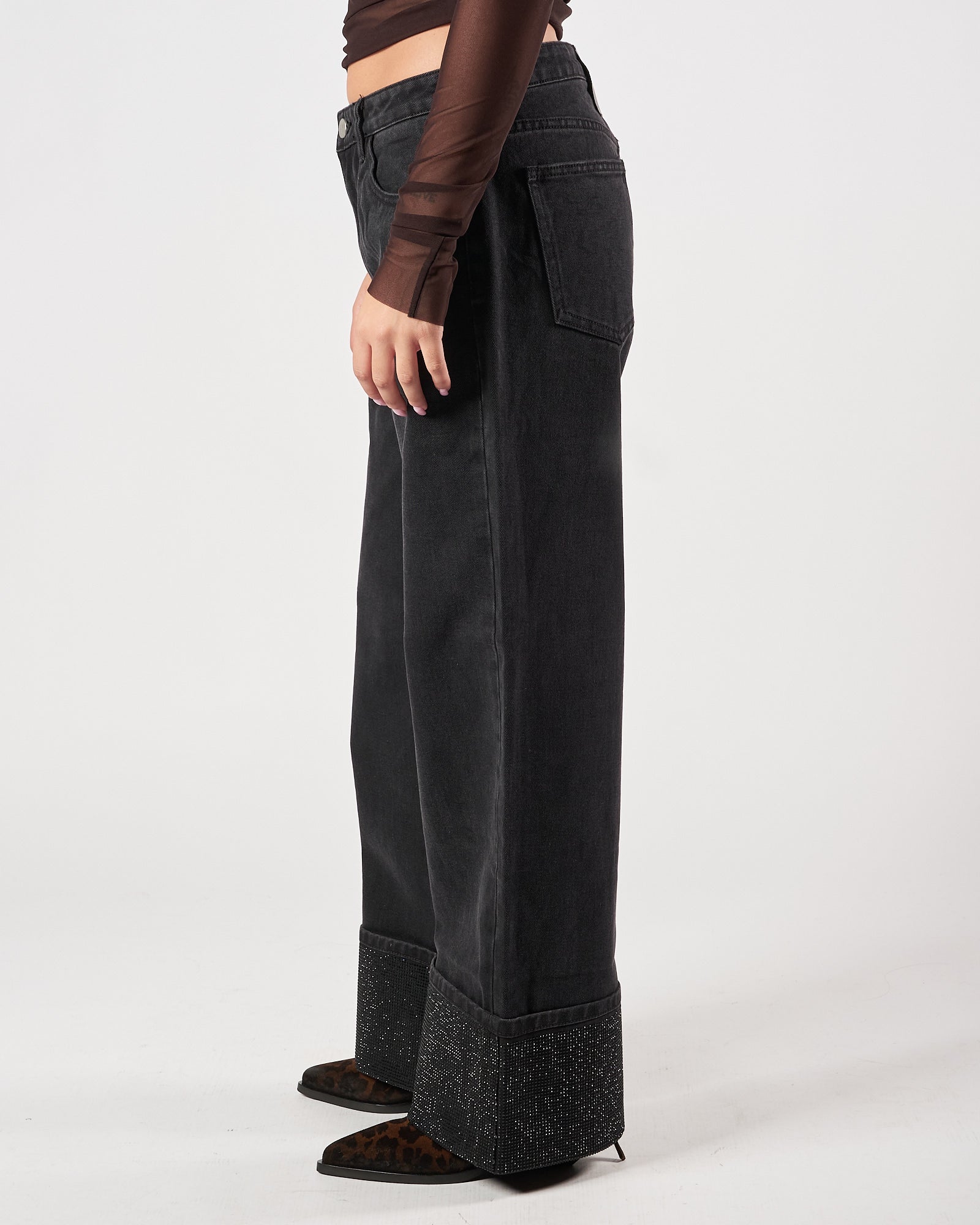 Jeans Eleh nero con fondo brillantini