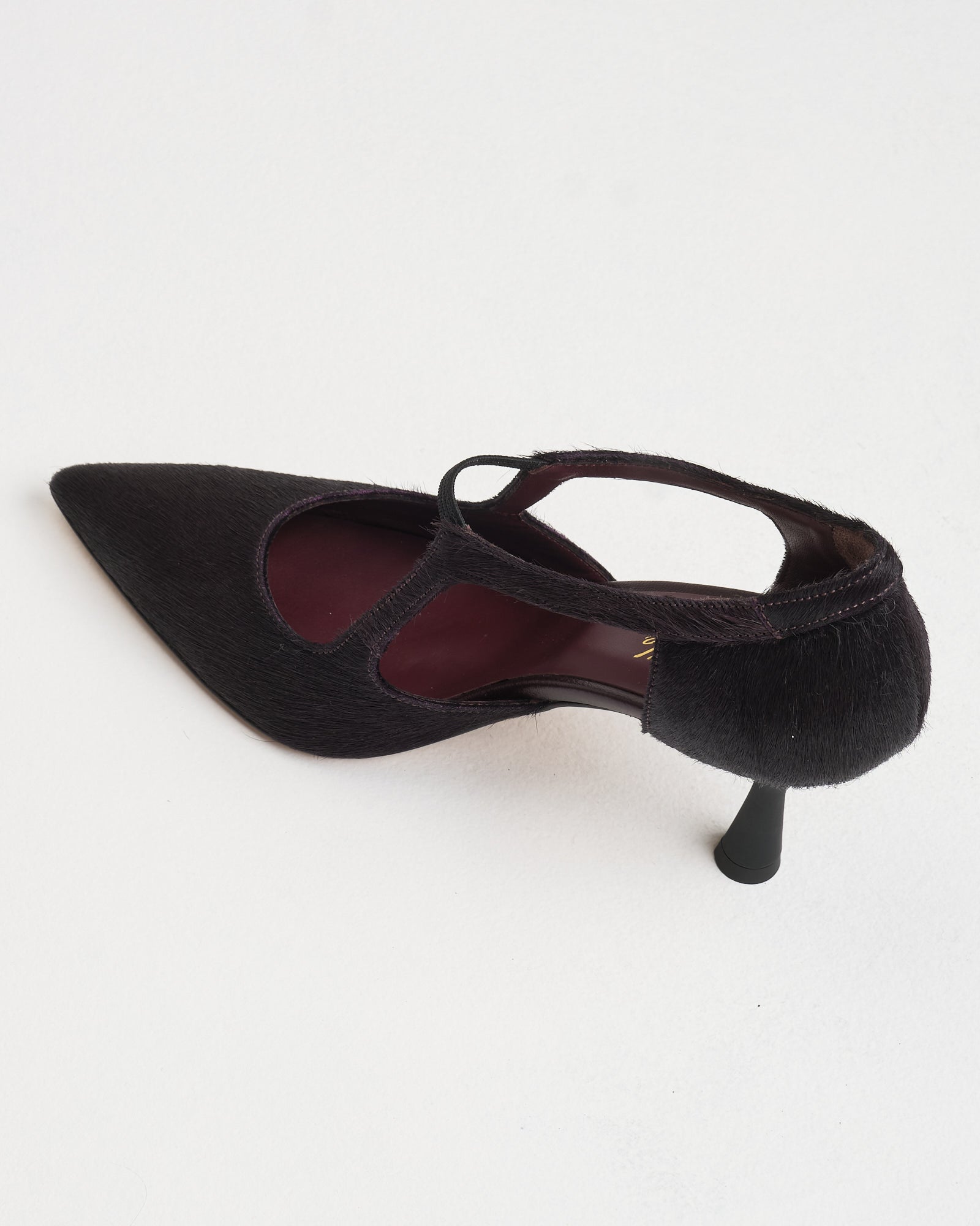 Scarpa Cheville cavallino bordeaux con taccco