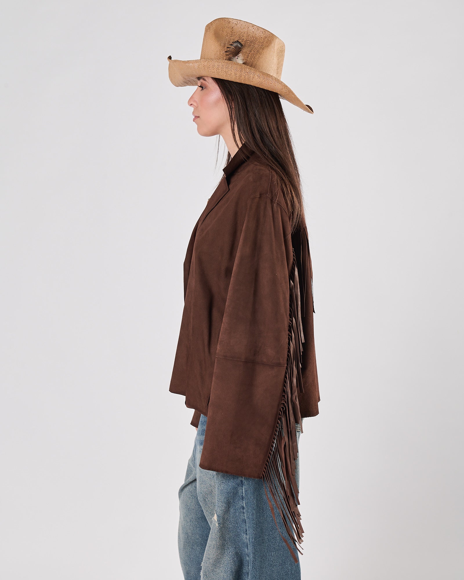 Giacchetto A|STORE in suede con frrange cognac