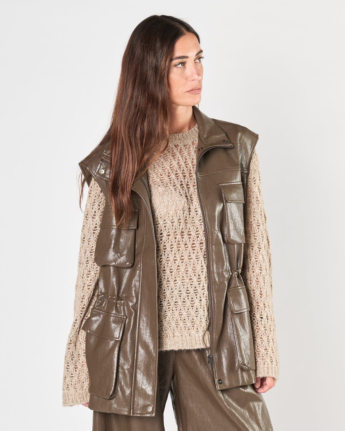 Gilet Eleh in ecopelle fango tasconato