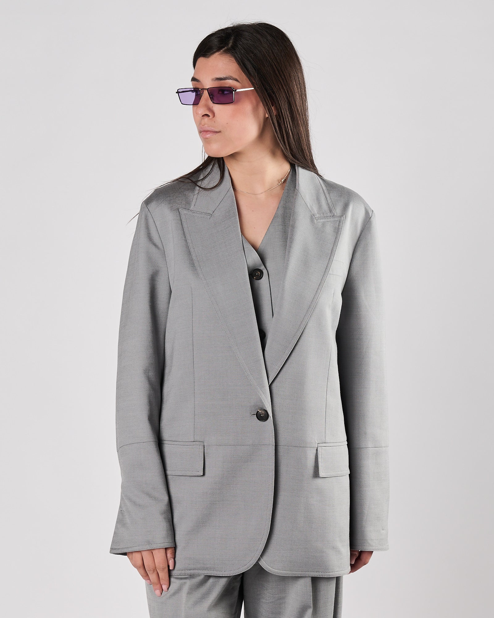 Giacca Tela9 over con petto grigio chiaro