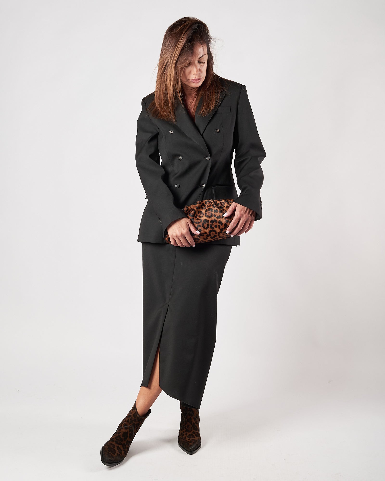 Gonna Tela9 lunga nera in lana tecnica