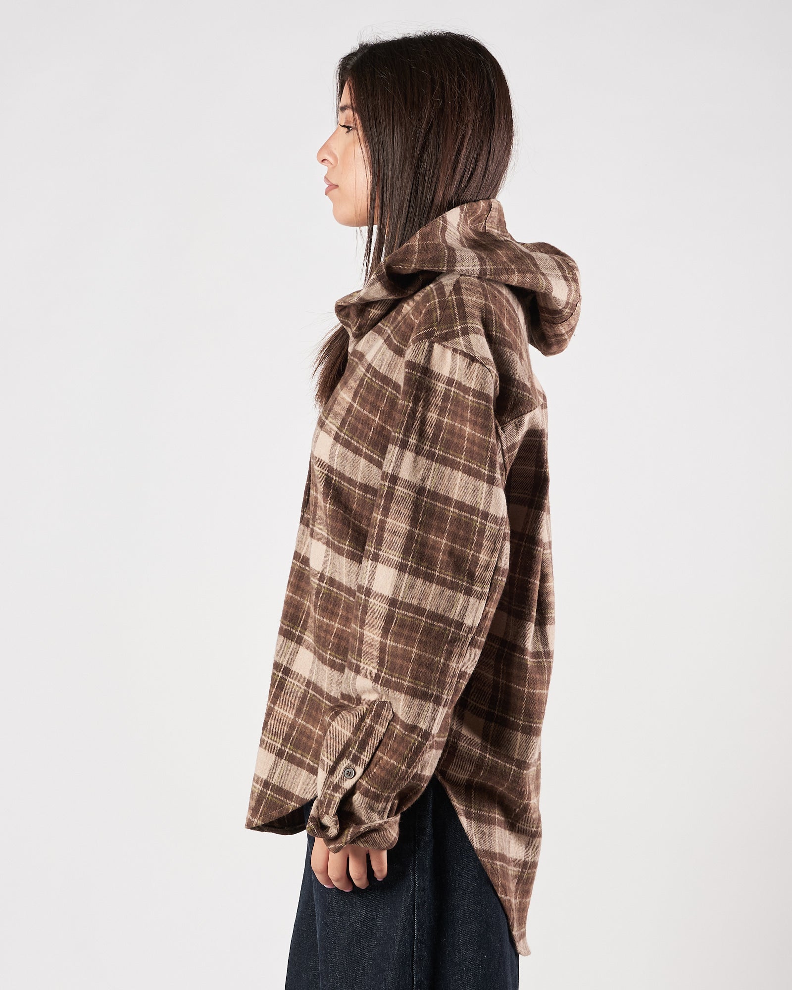 Camicia Eleh over fantasia quadri con cappuccio