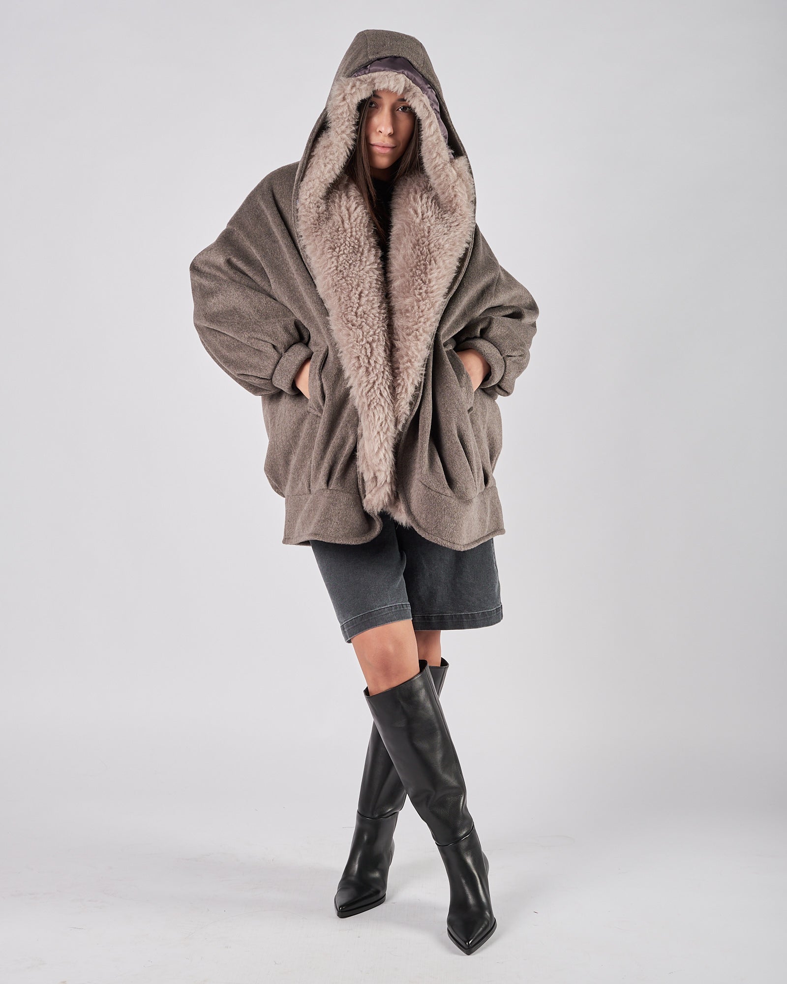 Bomber Eleh over grigio con ecopelliccia removibile