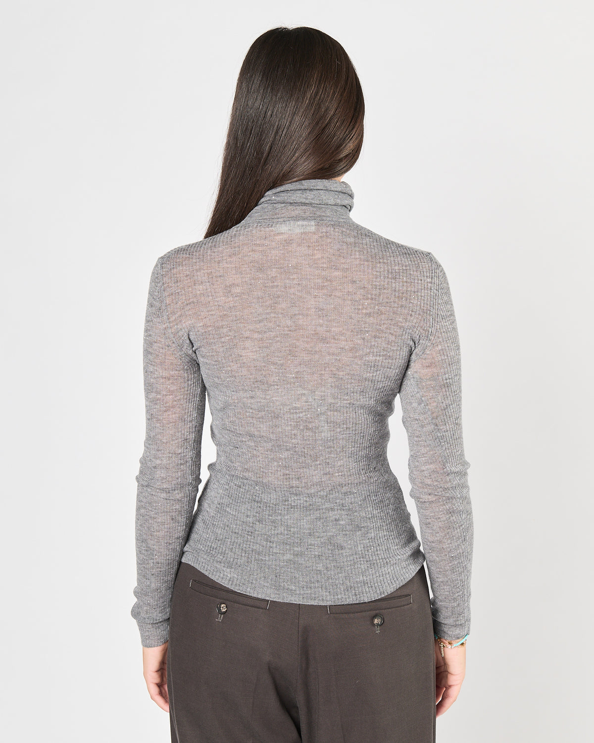 Maglia Eleh collo alto in lana grigia con paillettes