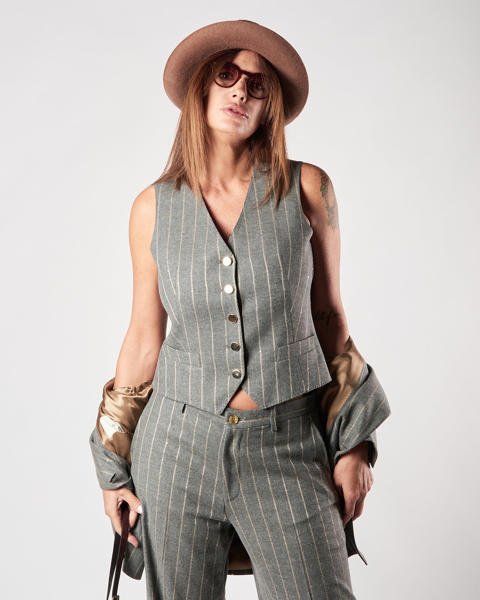 Gilet Lbm1911 gessato grigio con paillettes