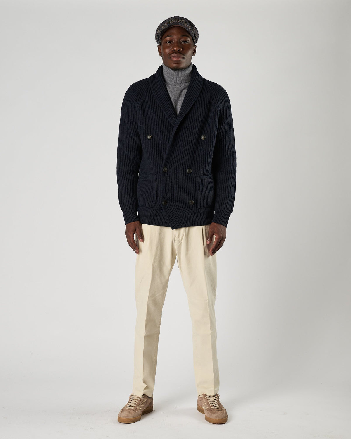 Cardigan A|STORE doppio petto collo sciallato blu