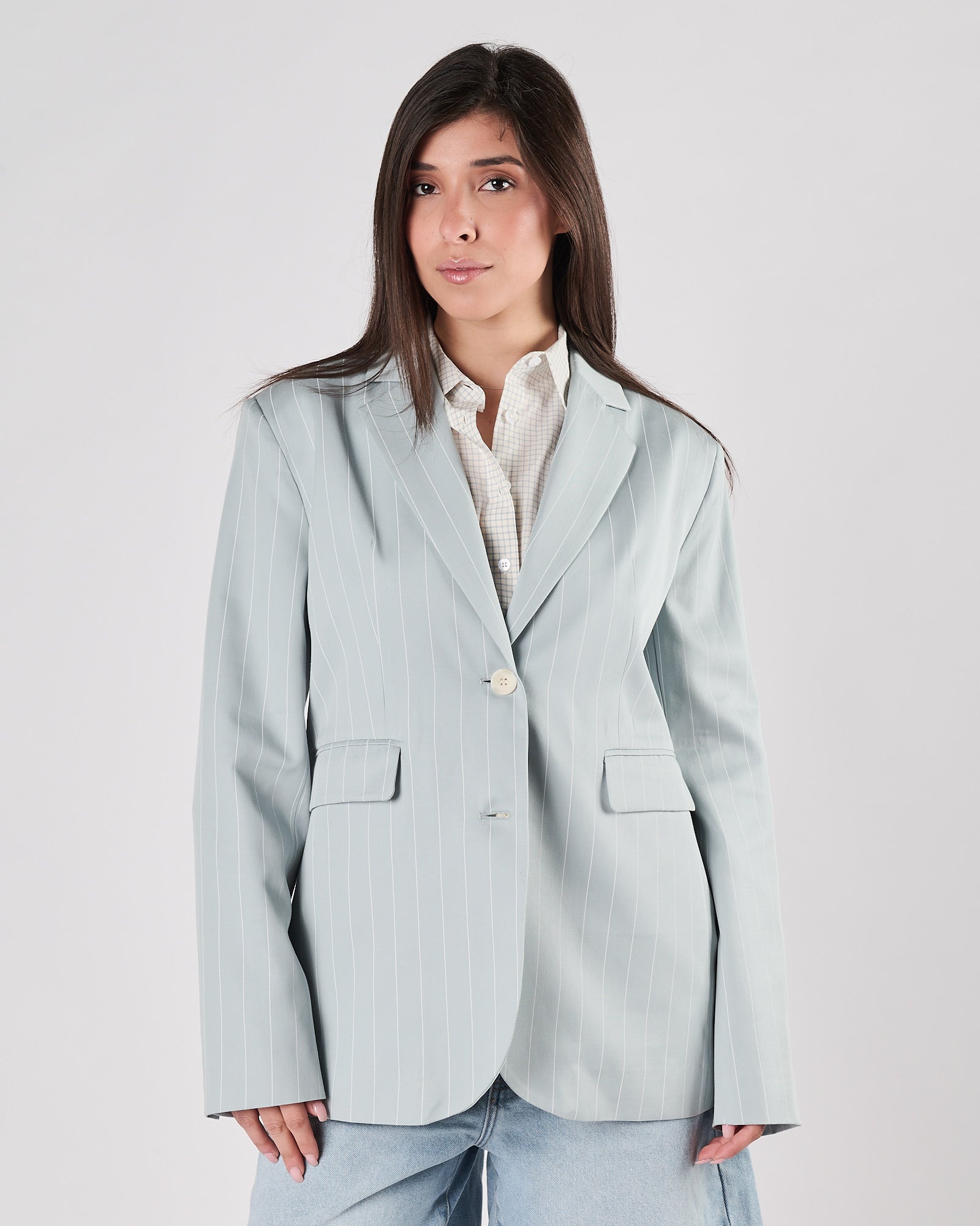 Giacca Eleh over gessata celeste