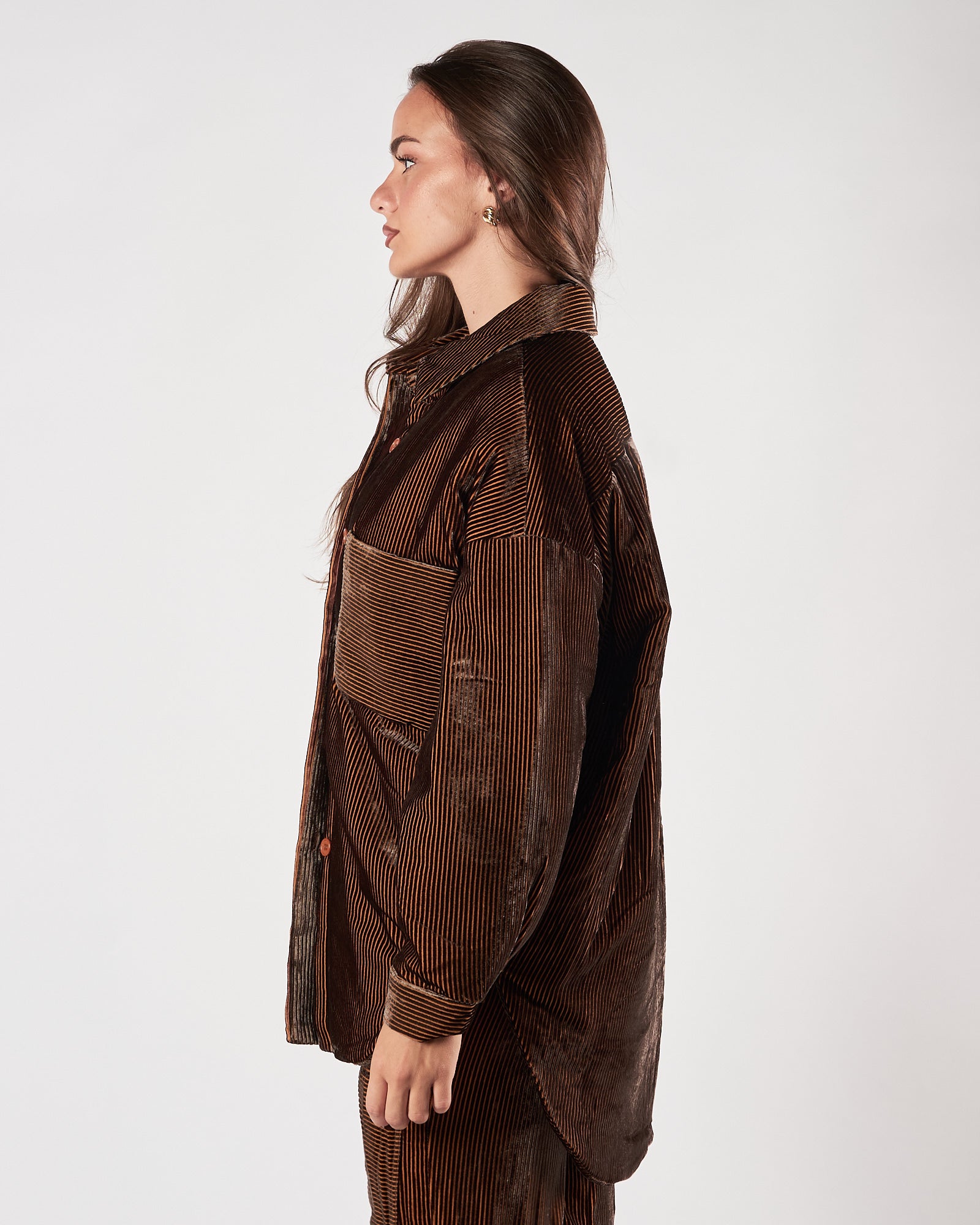 Giacca camicia Mes Demoiselles over in velluto orange black