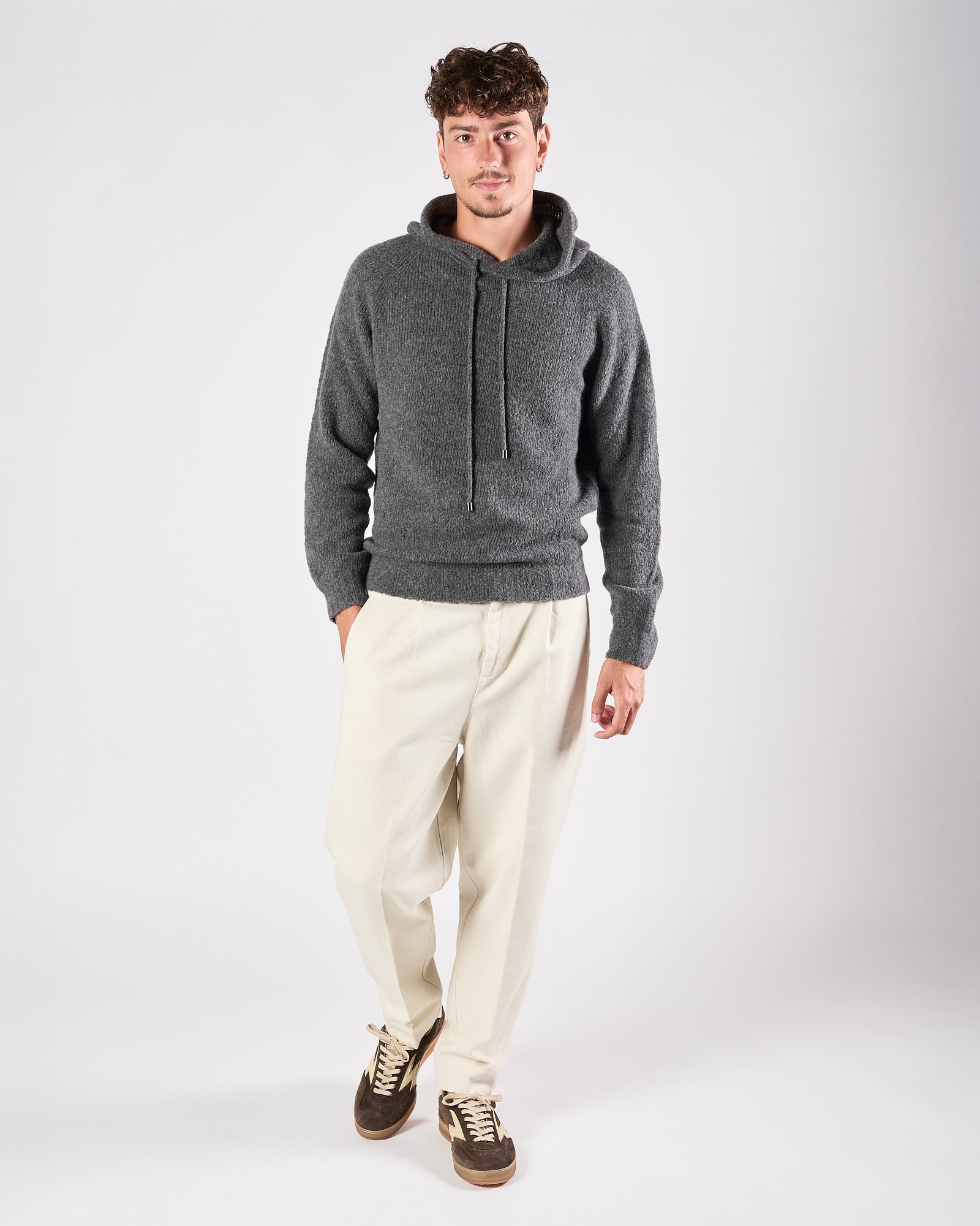 Maglia A|STORE lana e cachemere con cappuccio grigio antracite