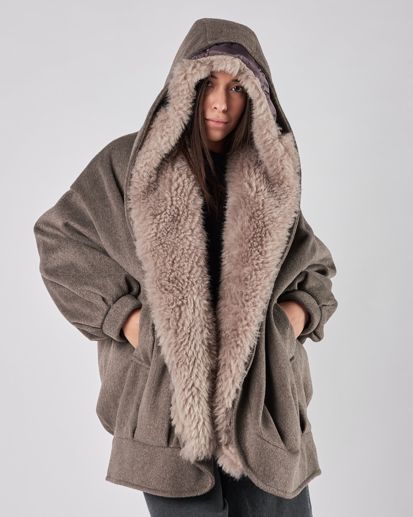 Bomber Eleh over grigio con ecopelliccia removibile