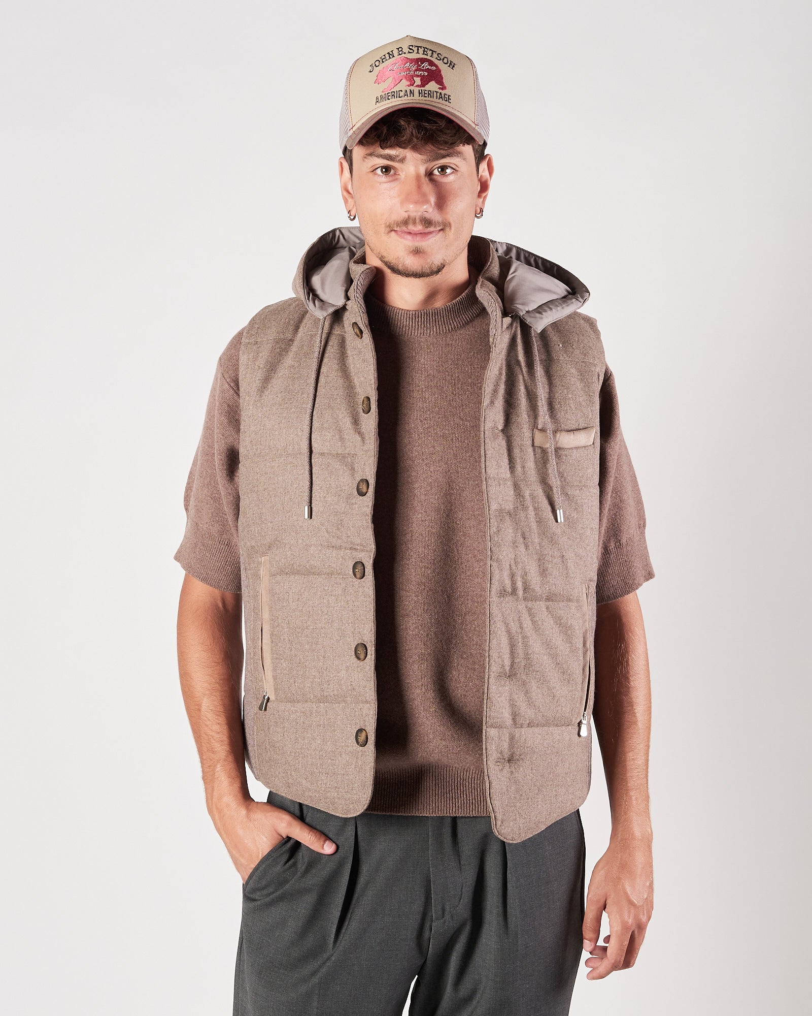 Gilet A|STORE in tessuto tortora e grigio