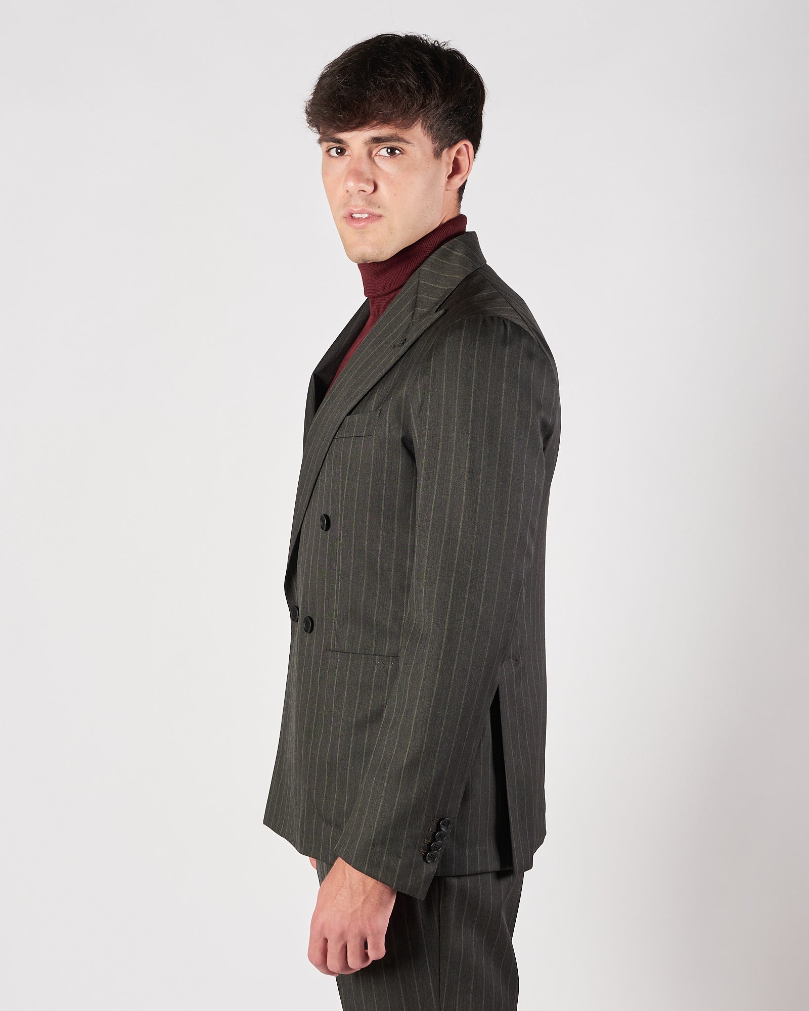 Abito Tagliatore doppio petto quattro bottoni gessato verde