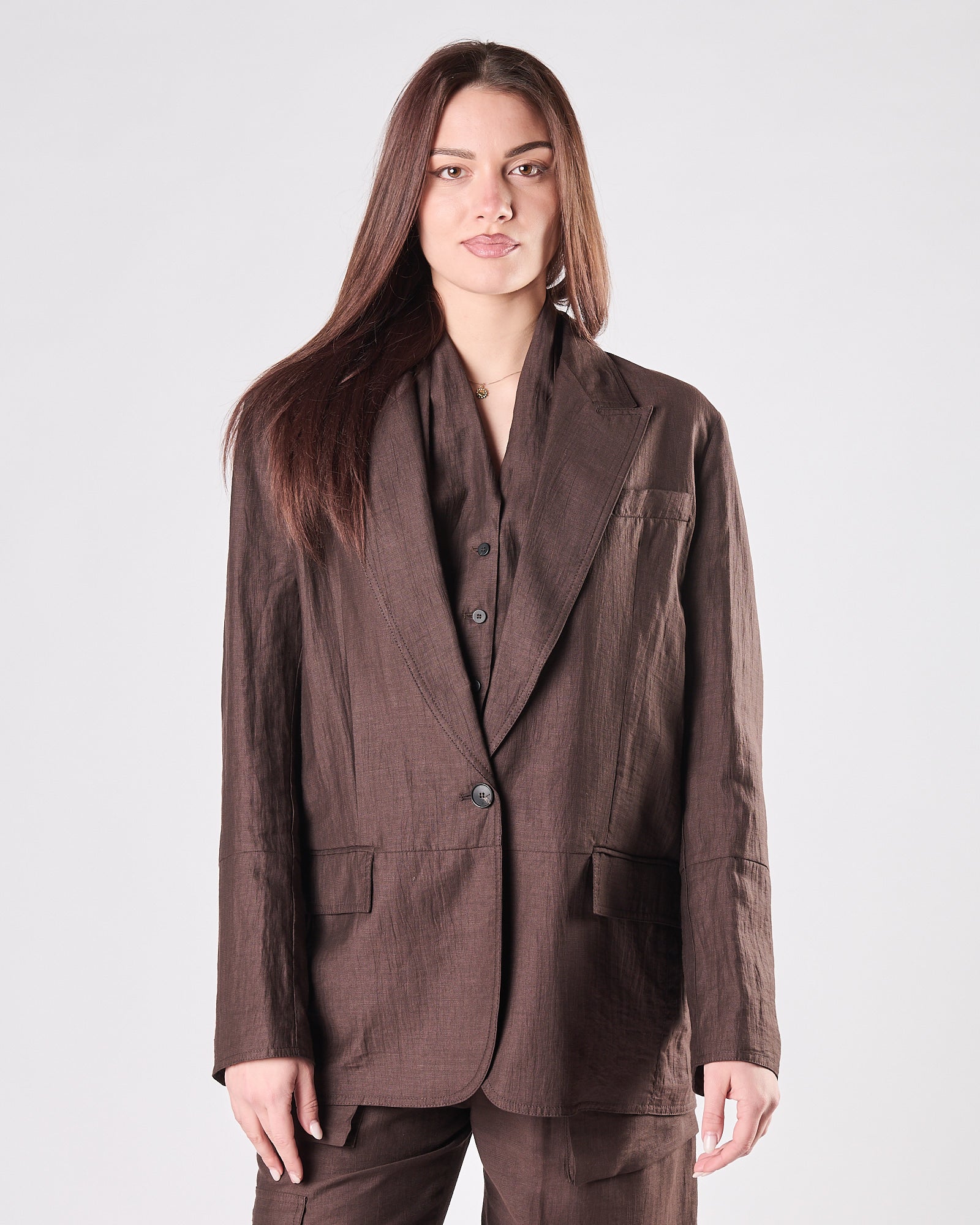 Giacca Tela9 un petto in lino moro