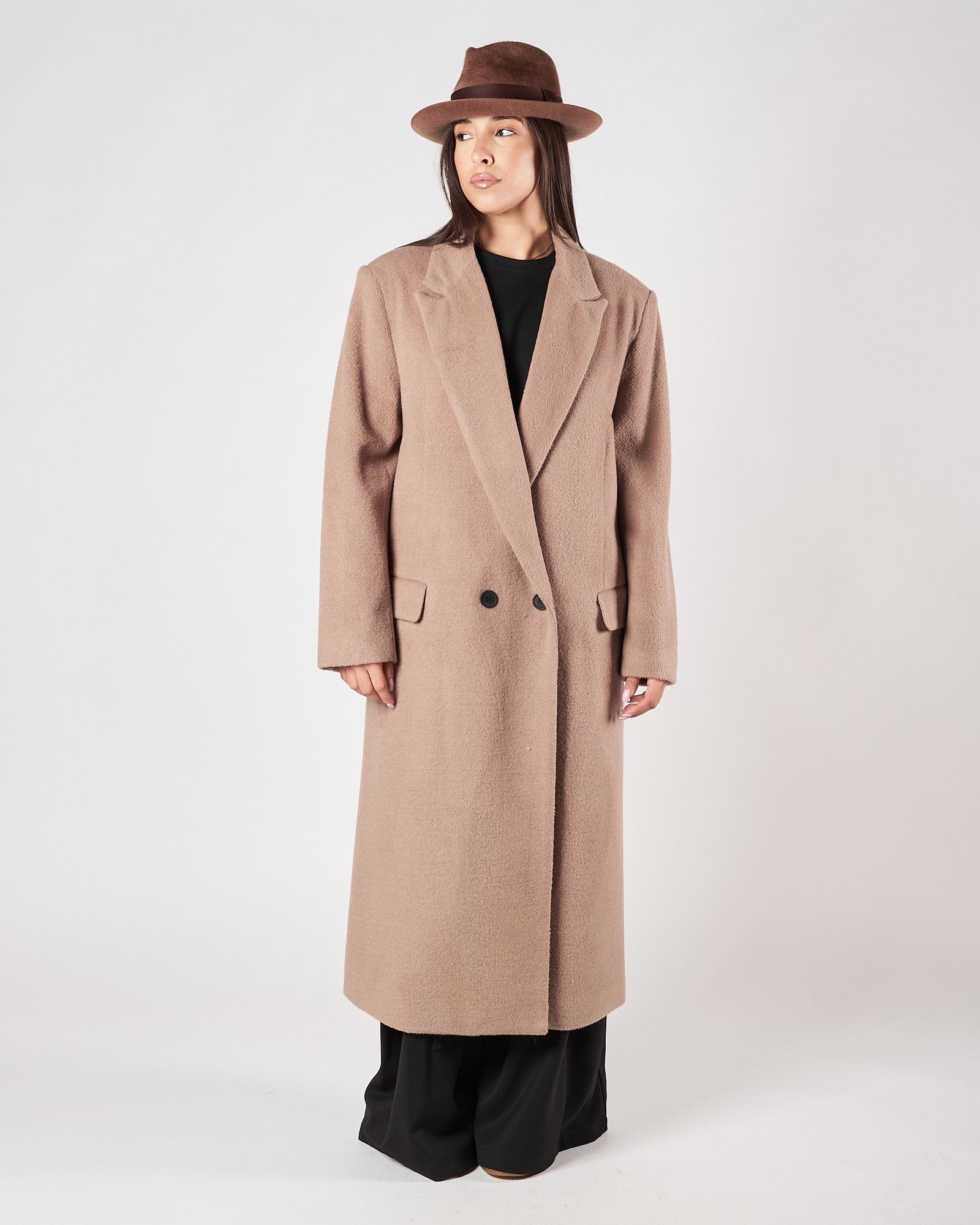 Cappotto Eleh lungo doppio petto fango