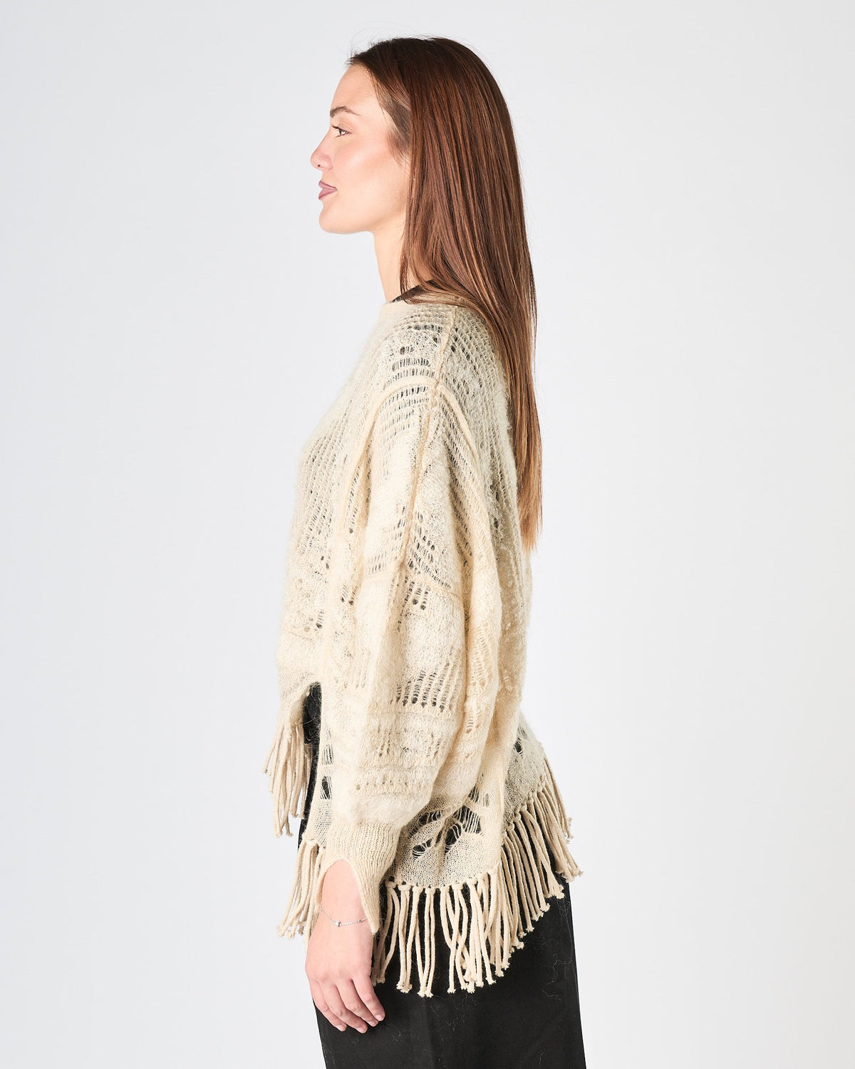 Maglia Mes Demoiselles avorio traforata con frange