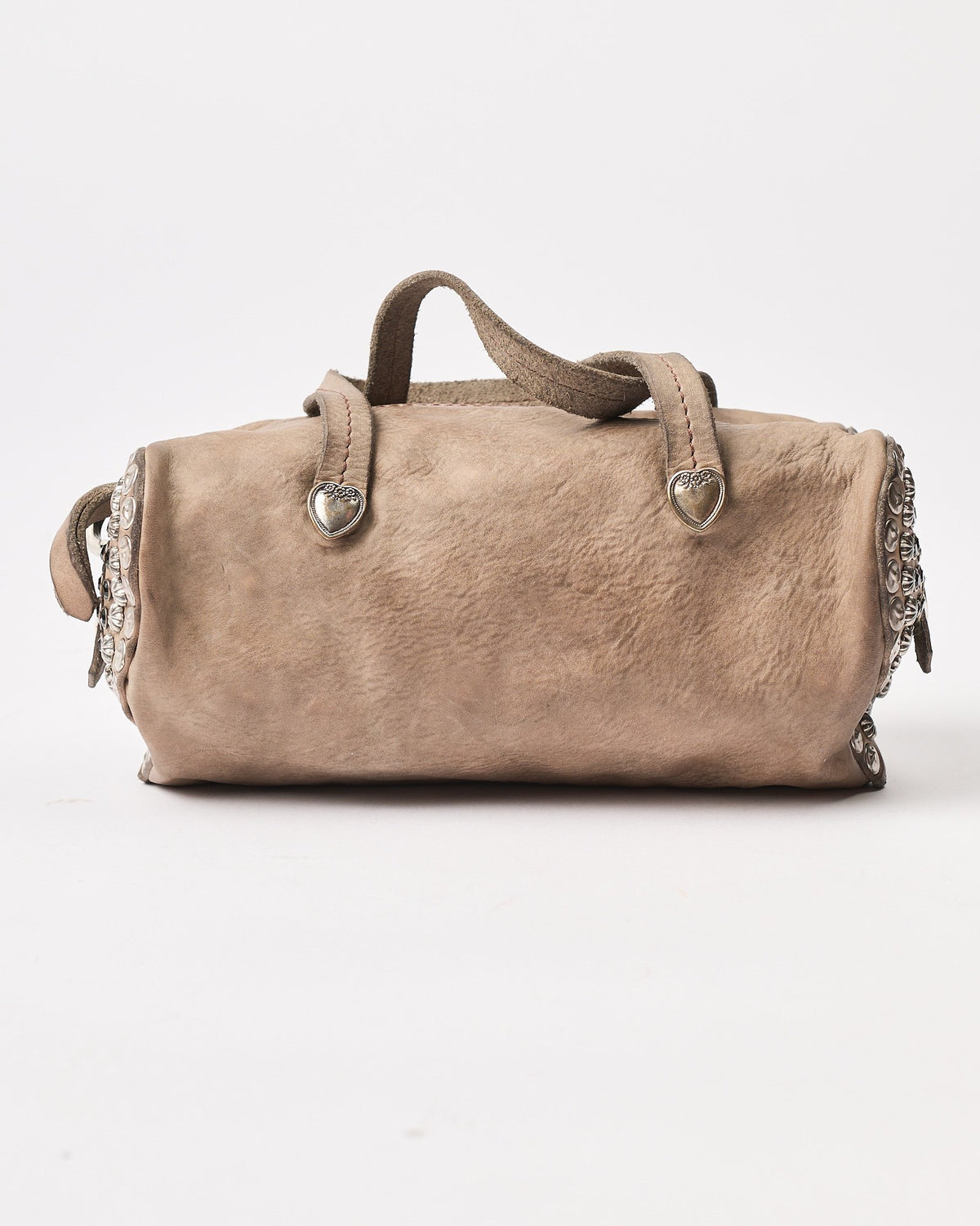 Borsa Campomaggi Dolly in pelle grigia cuore borchie e strass