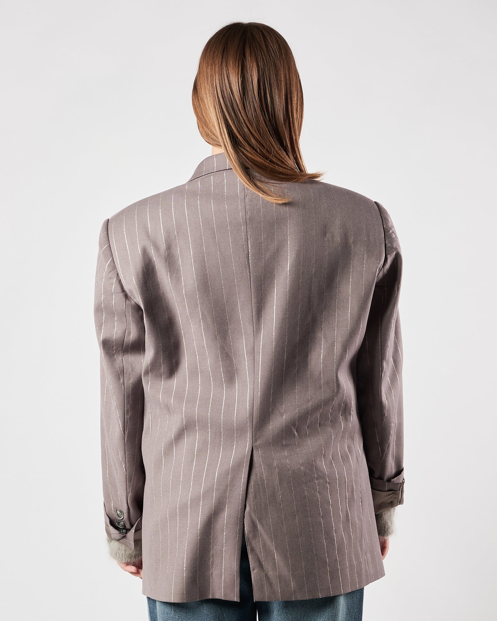 Giacca Weili Zheng over gessata grigia con lurex