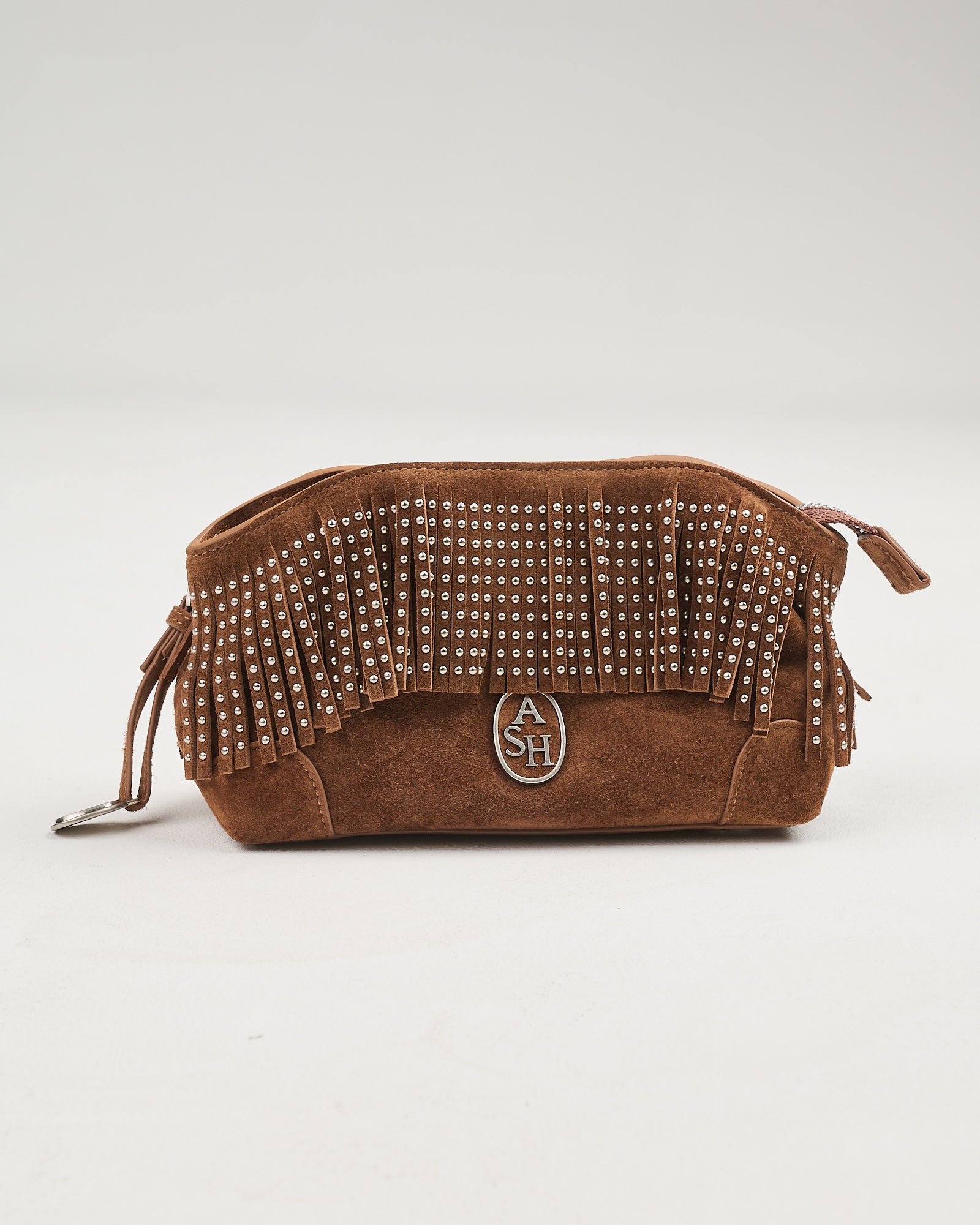 Borsa Ash piccola in suede con frange e borchie