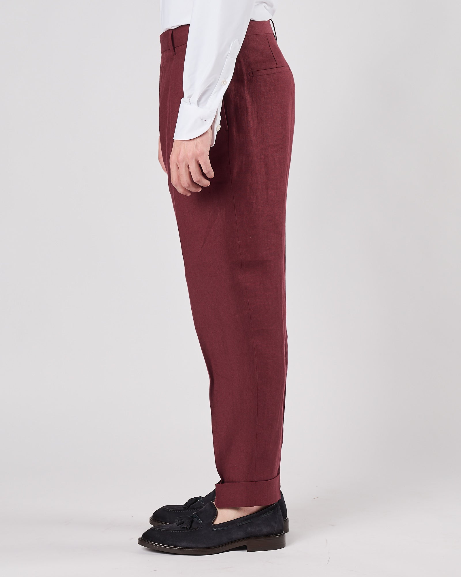 Pantalone Berwich una pence francese in lino borgogna