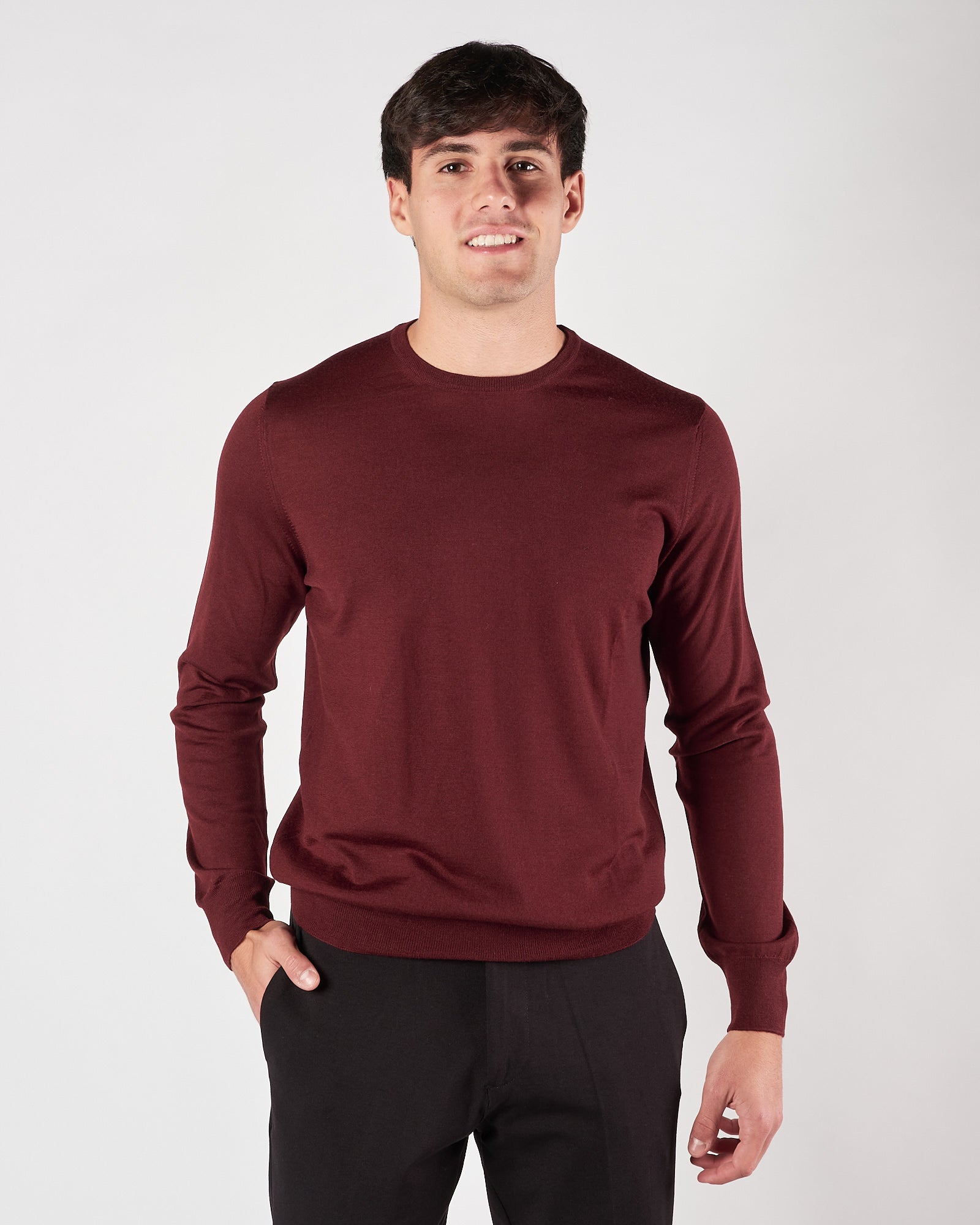 Maglia A|STORE girocollo in lana bordeaux