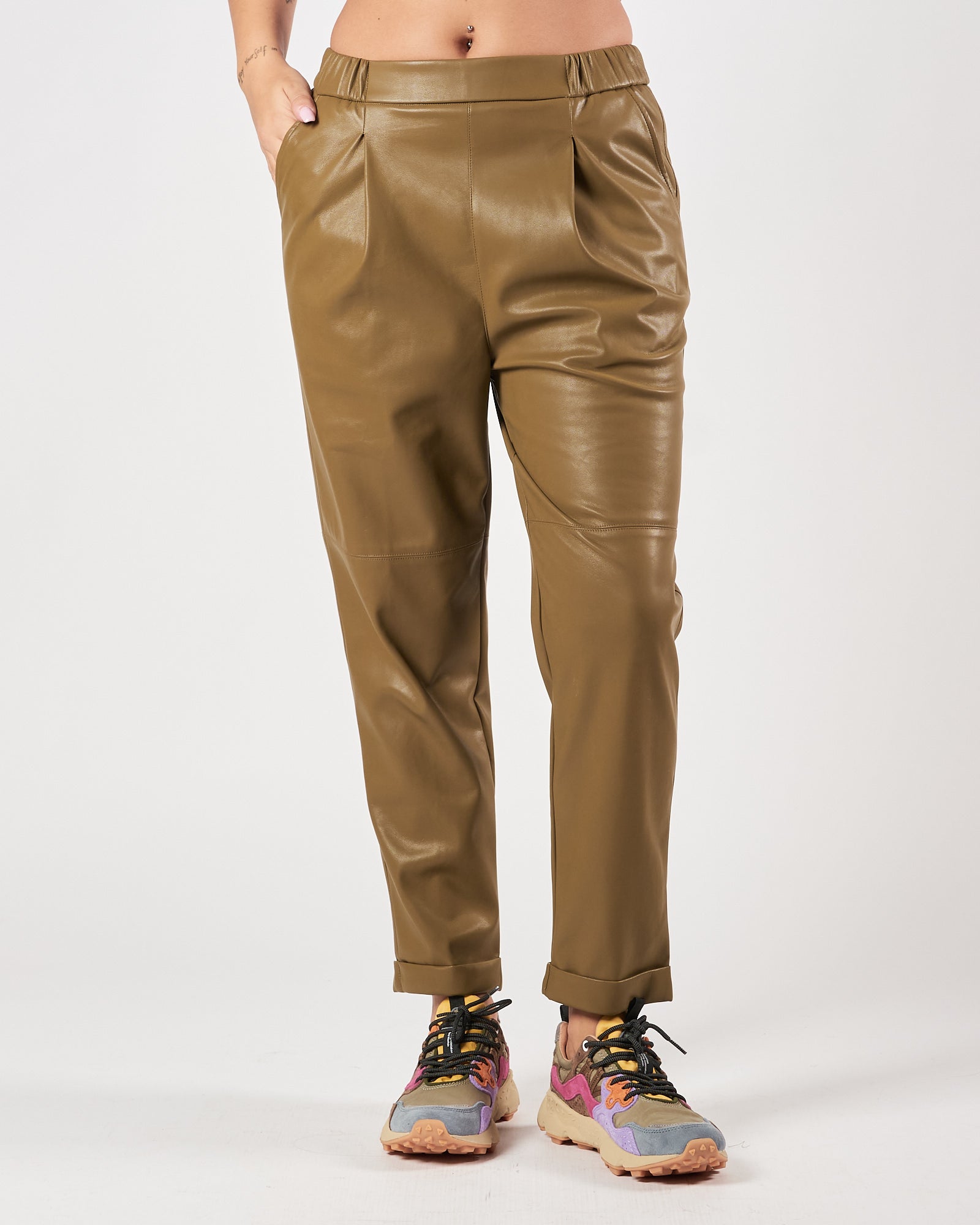 Pantalone Mes Demoiselles in eco pelle kaki