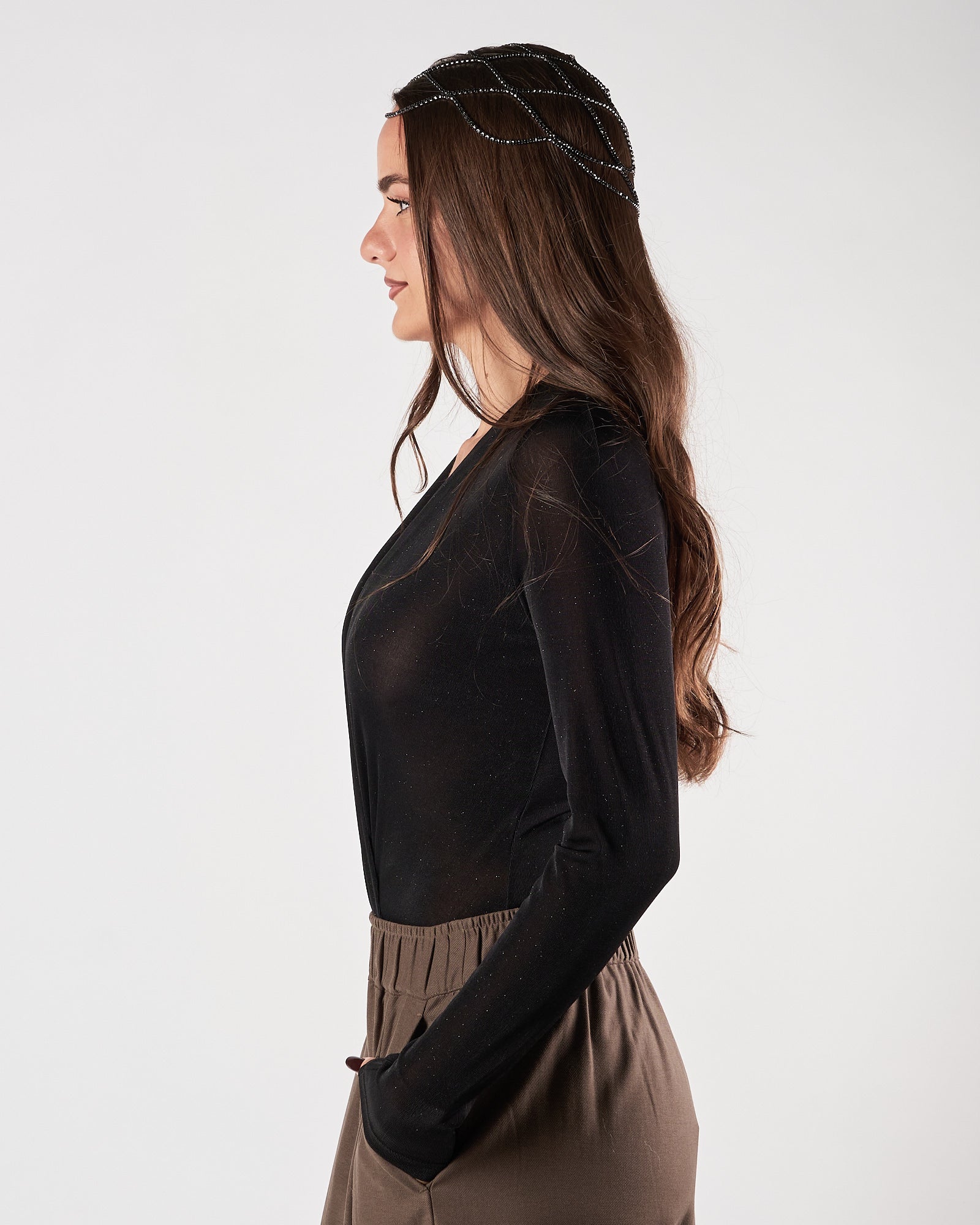 Body Eleh maniche lunghe lurex nero