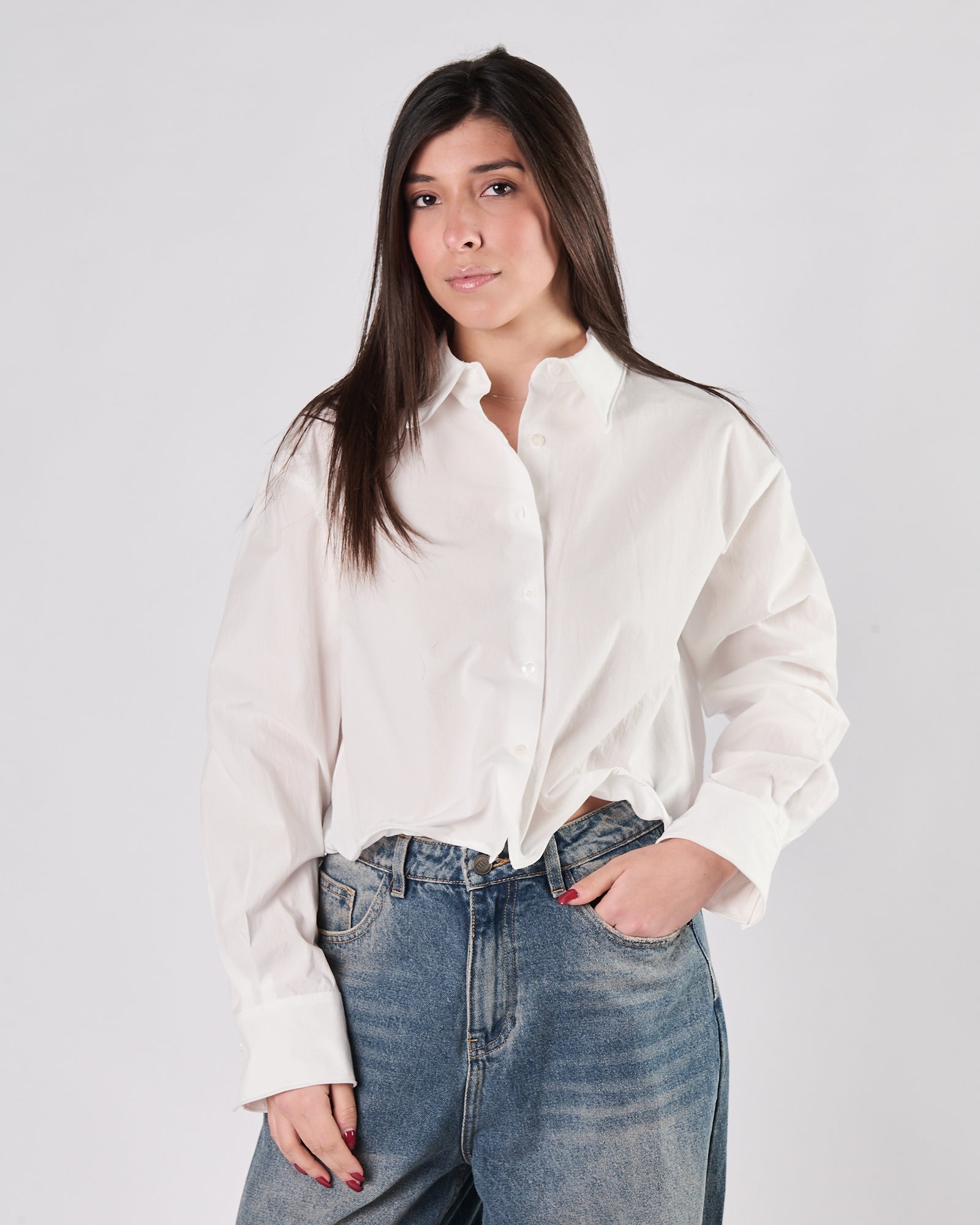 Camicia Eleh in popeline corta bianca