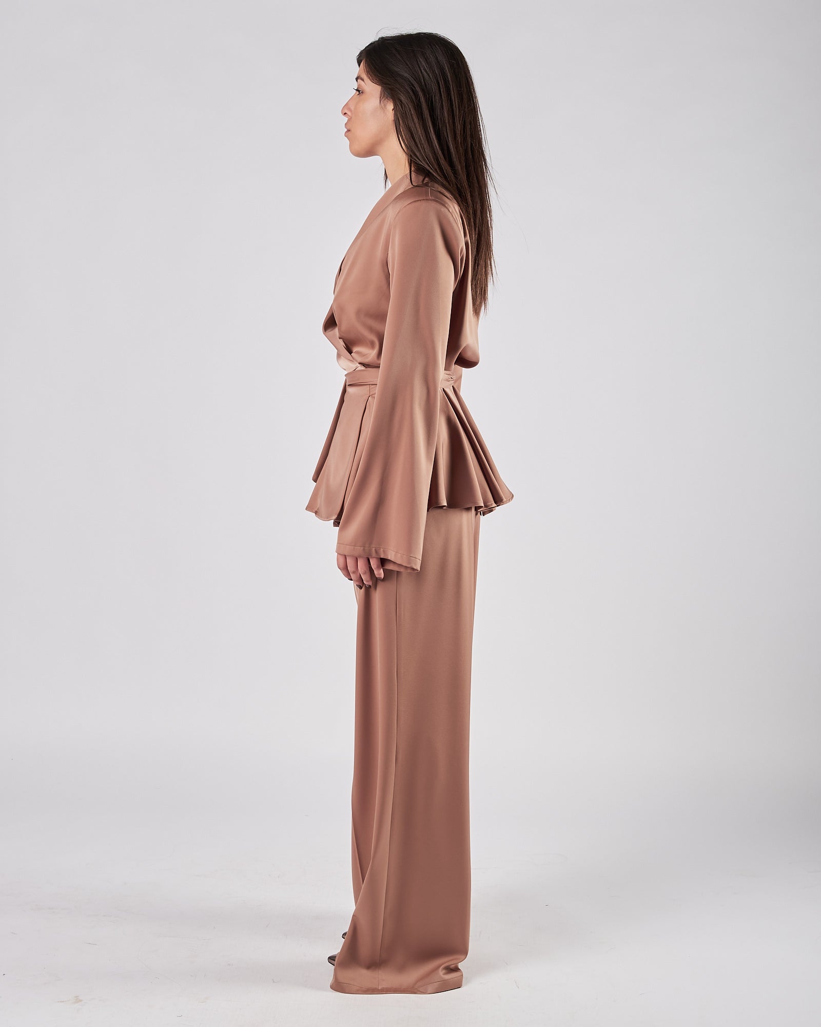 Pantalone Silence in satin caffè