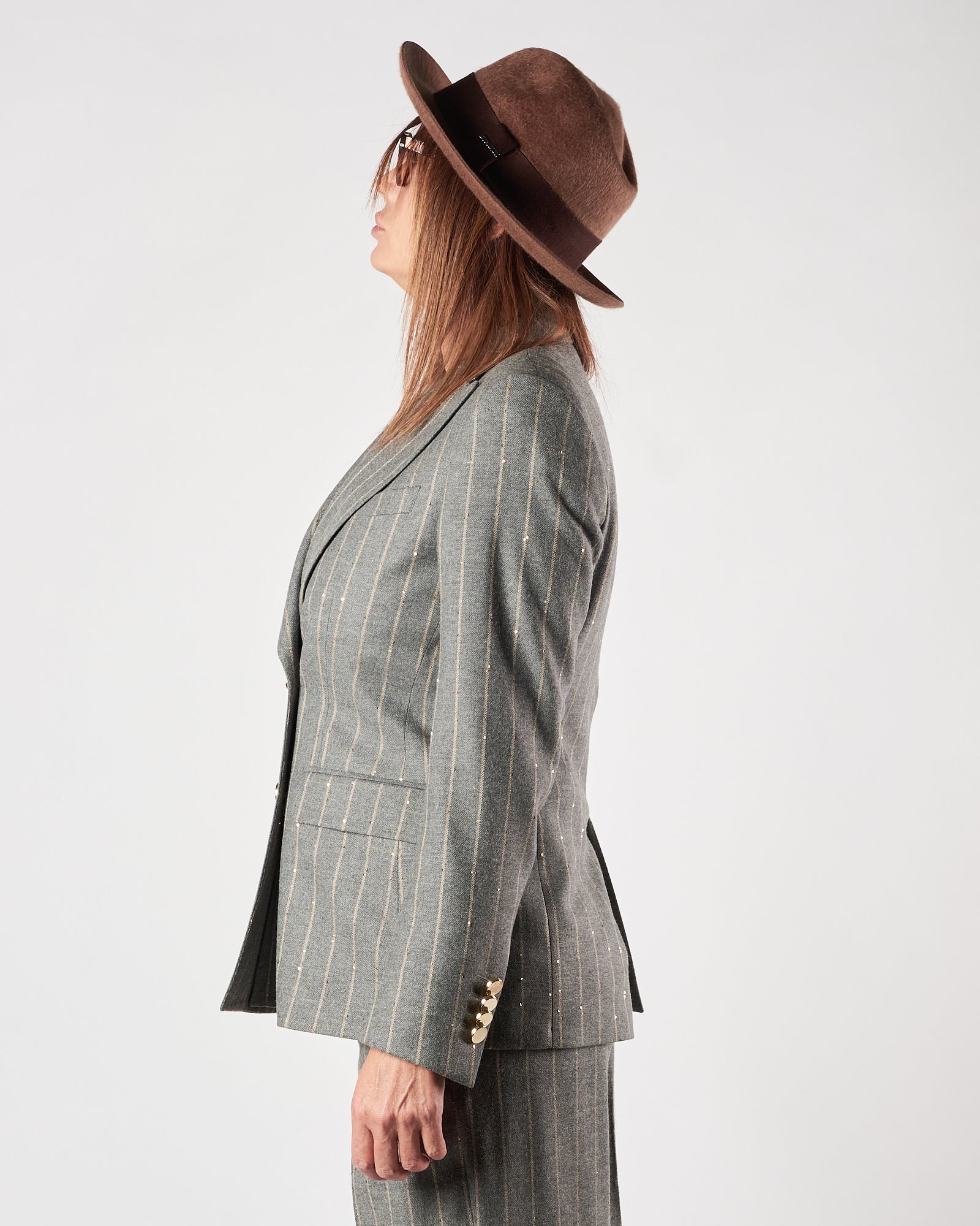 Giacca Lbm1911 doppio petto gessata con micro pailettes