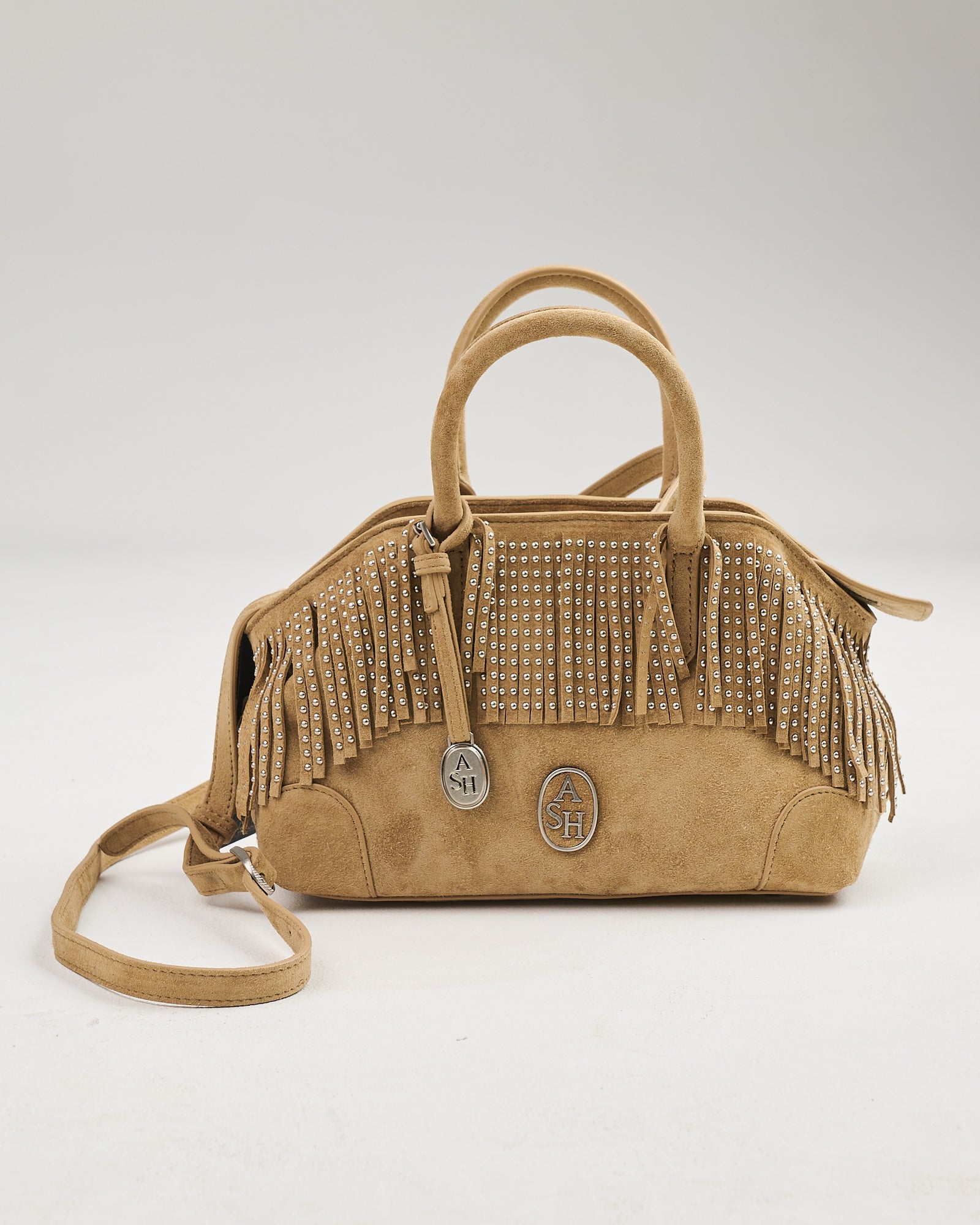 Borsa Ash in suede con frange e borchie green