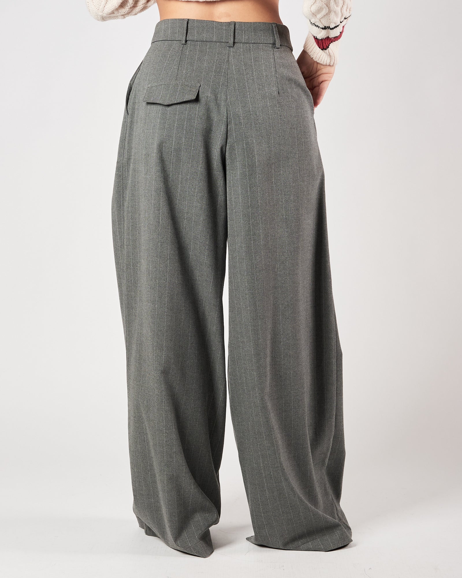 Pantalone Marc Ellis largo gessato grigio