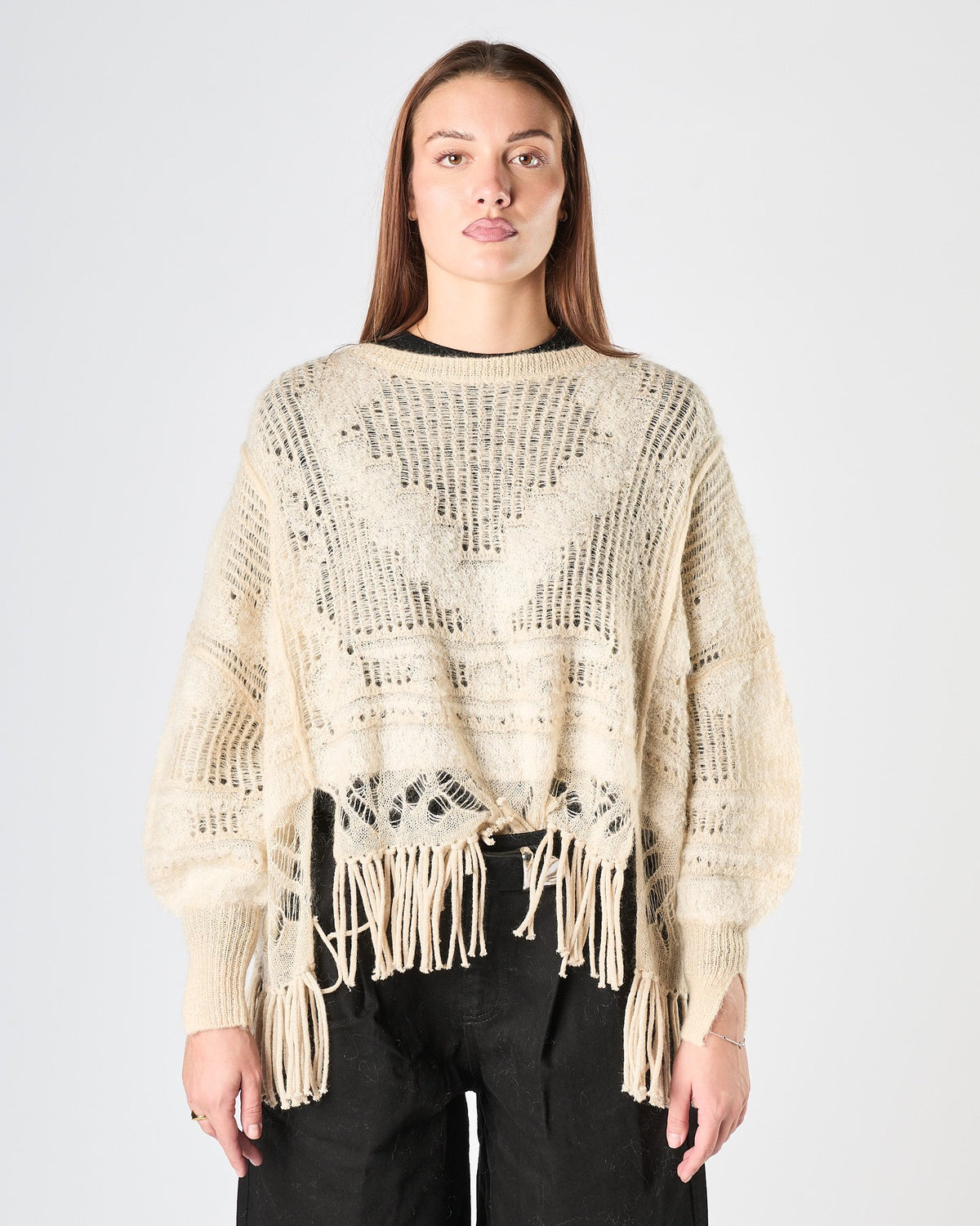 Maglia Mes Demoiselles avorio traforata con frange