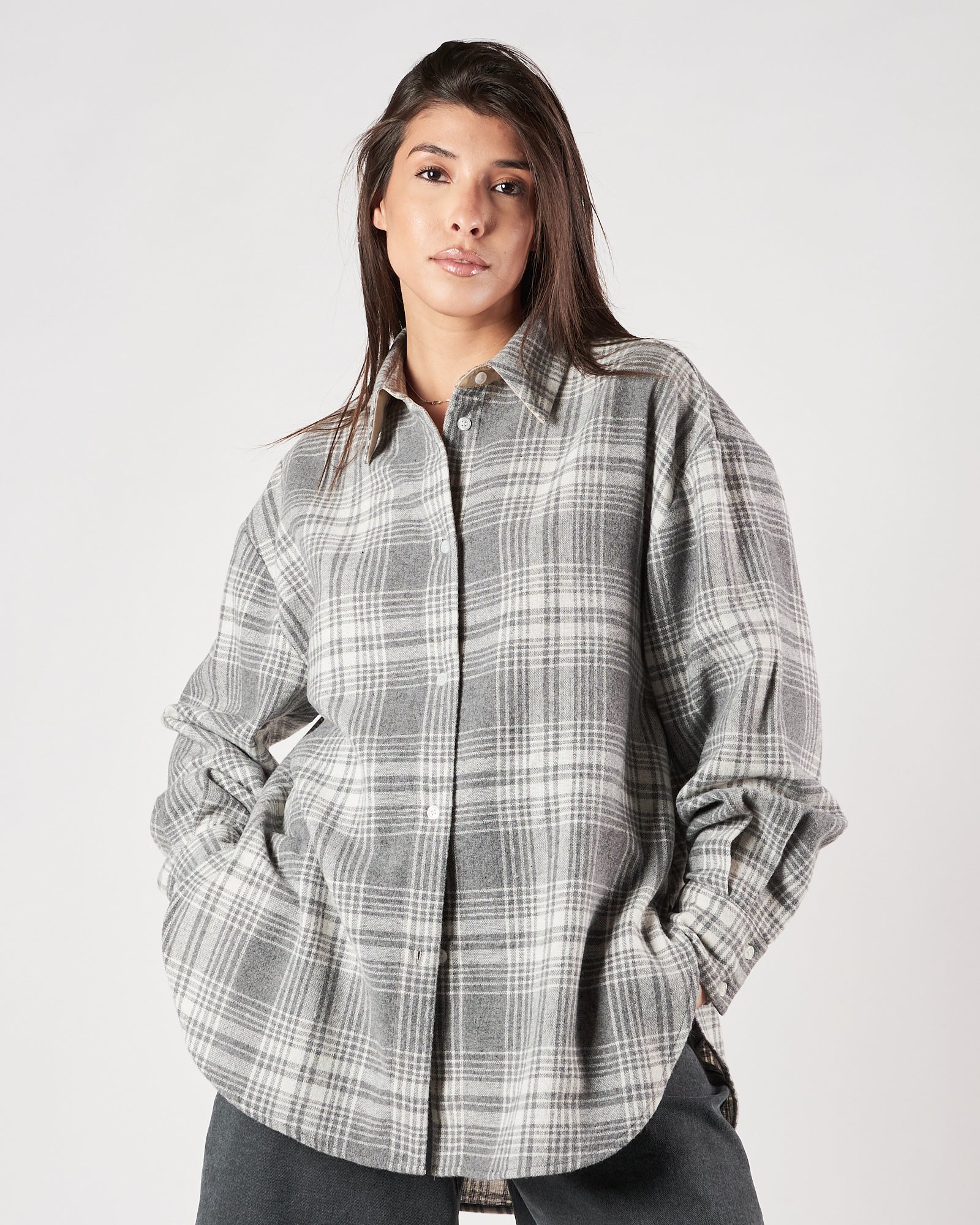 Camicia Eleh over fantasia quadri felpa