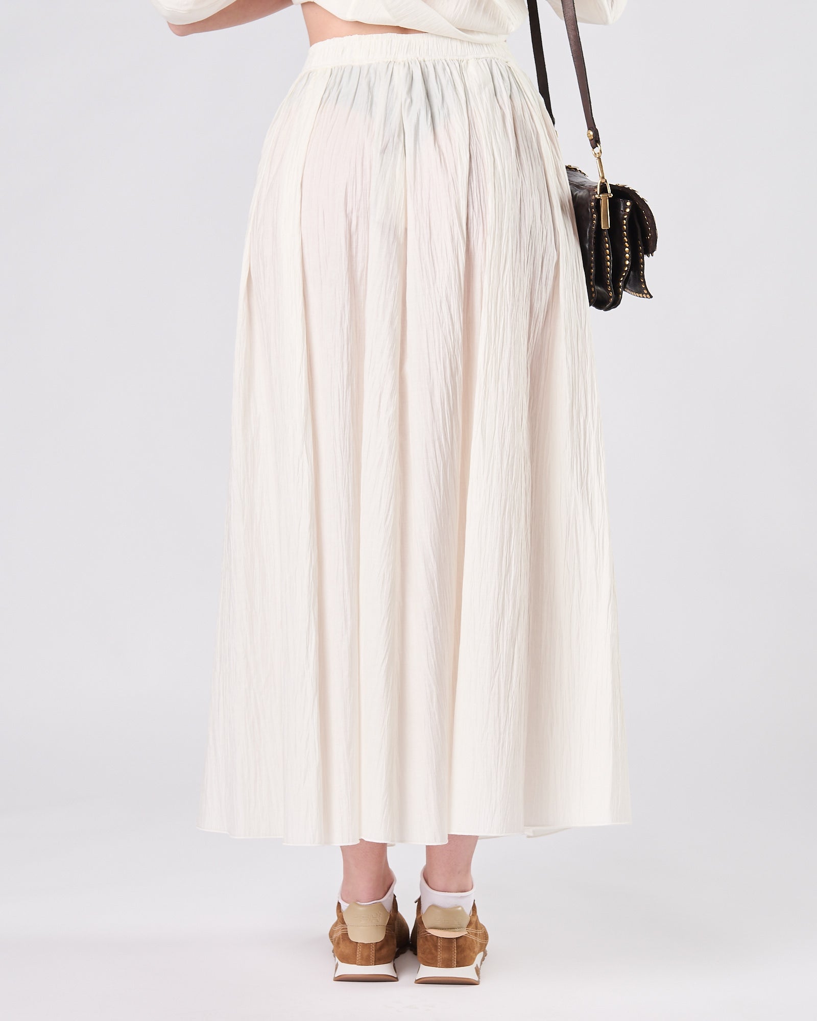 Gonna Tela9 lunga cotone stropicciato panna