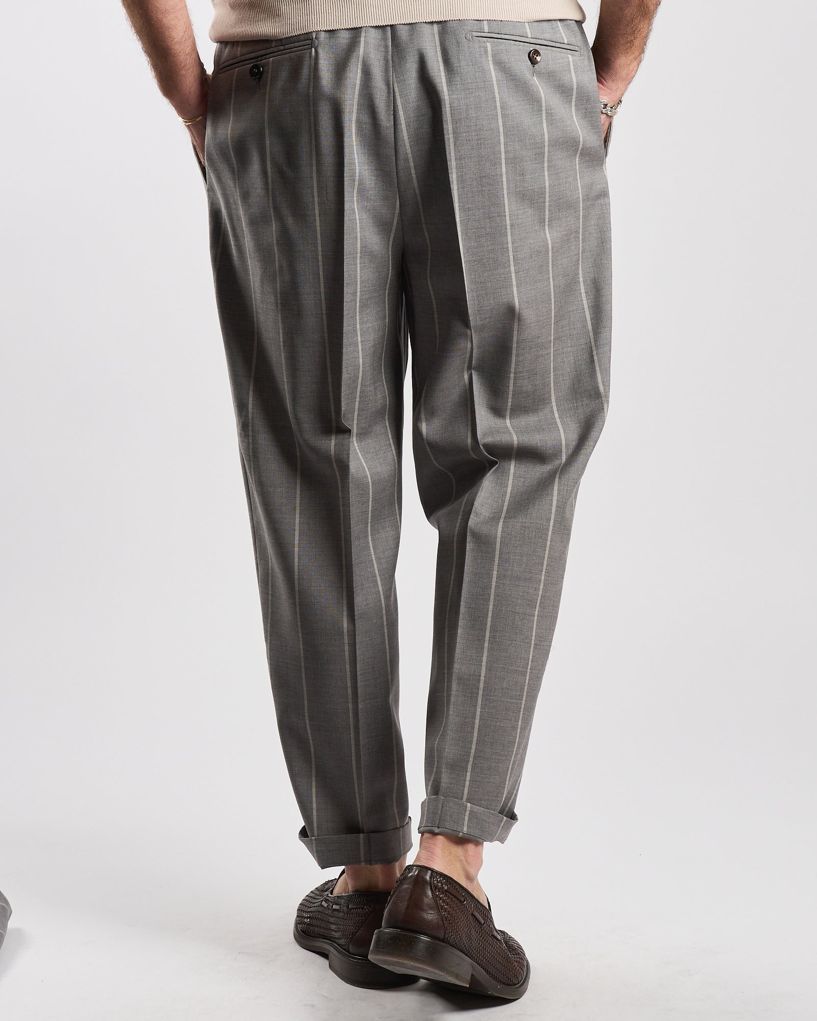 Pantalone Lbm1911 doppia pence gessato grigio