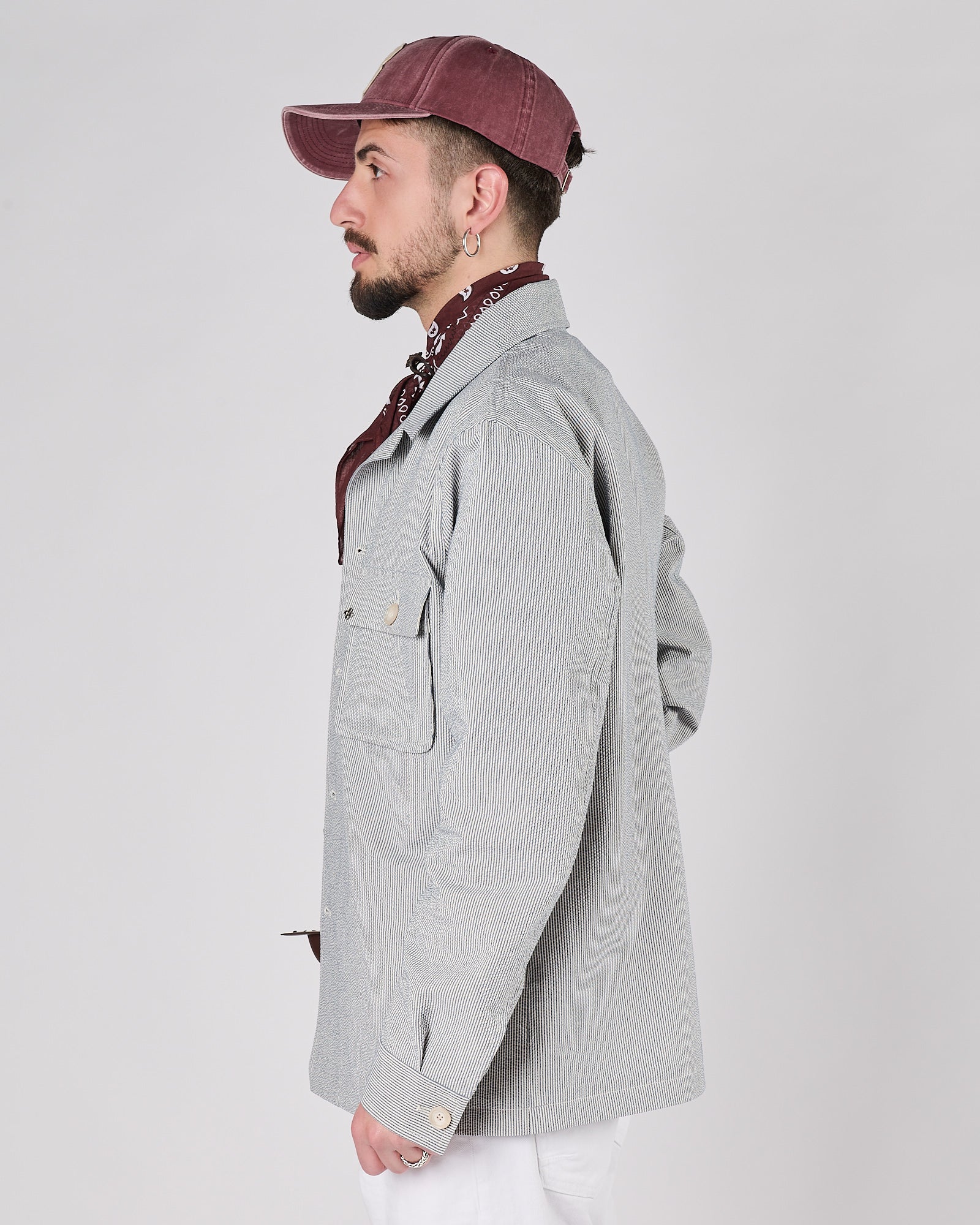 Giacca camicia Tagliatore rigata celeste seersucker