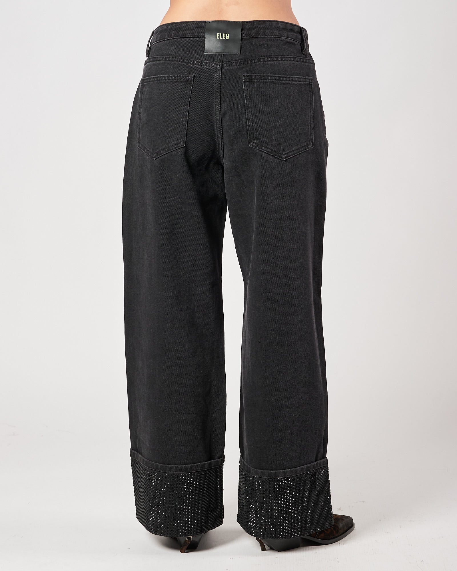 Jeans Eleh nero con fondo brillantini