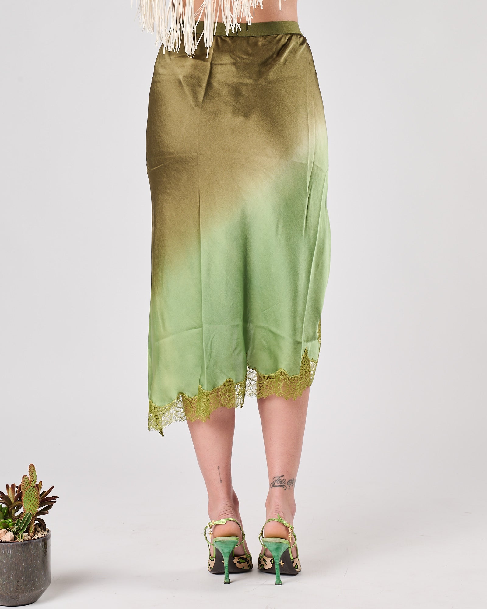 Gonna Mes Demoiselles sfumata verde con pizzo