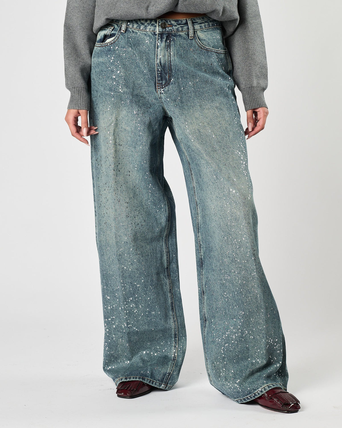 Jeans Eleh stampa effetto vernice blu
