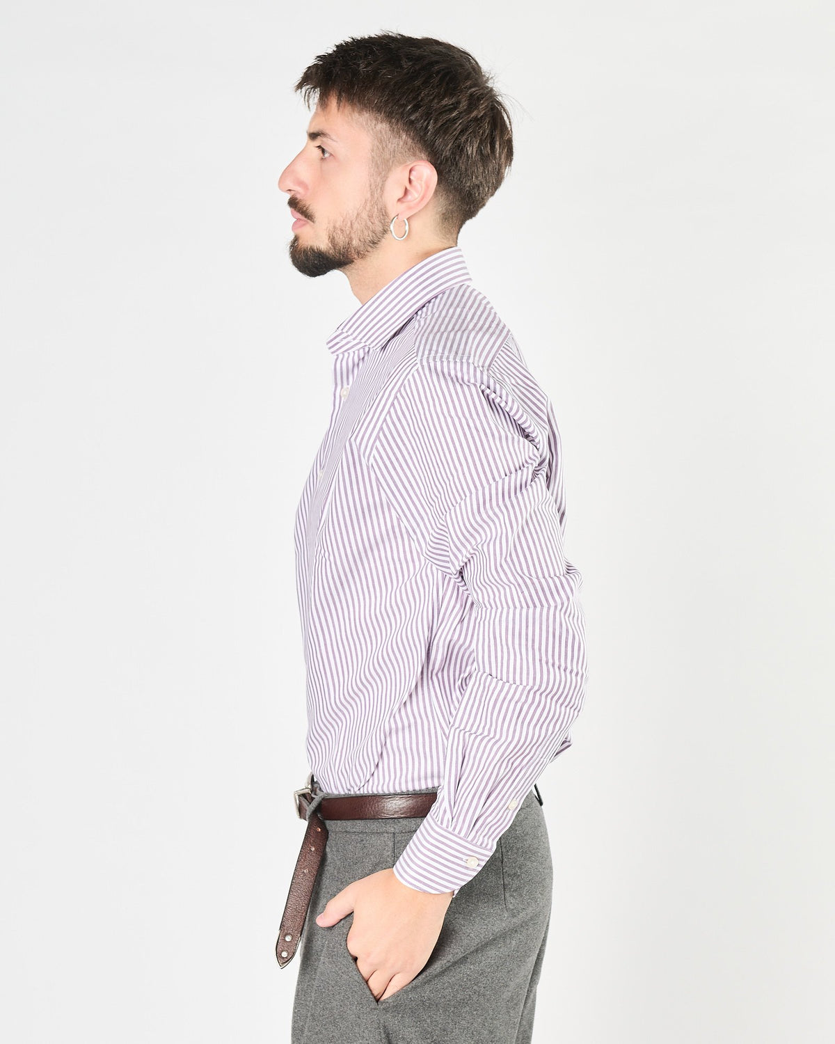 Camicia Xacus travel shirt a righe bianca e vinaccia