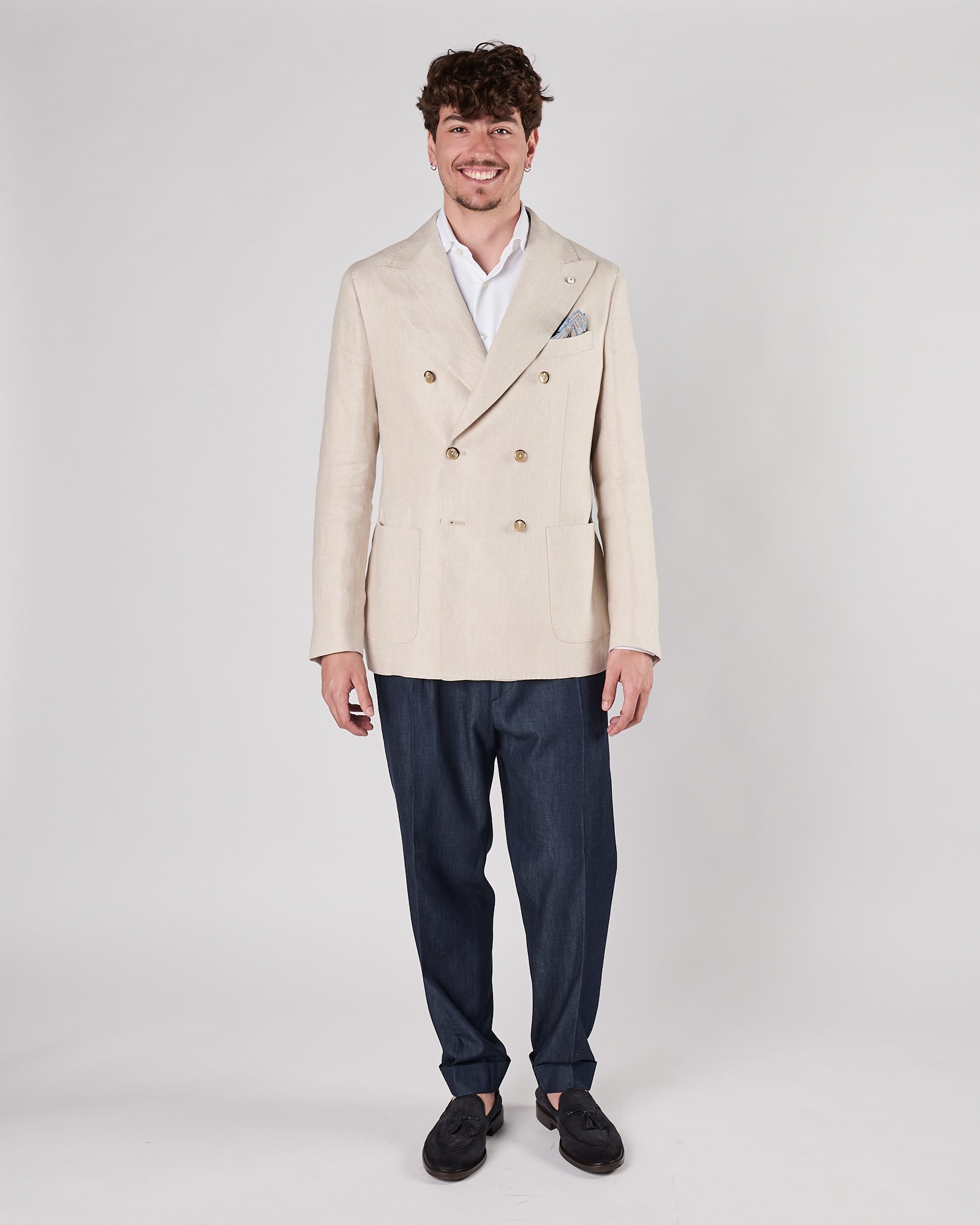 Giacca Lbm1911 doppio petto avana in lino