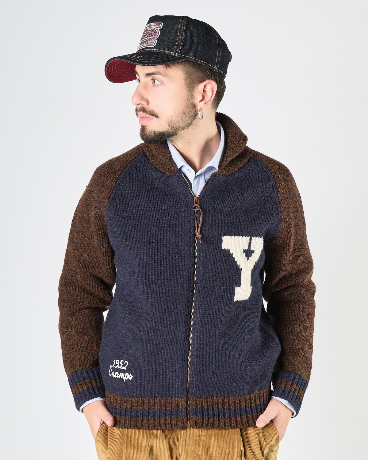 Cardigan Chesapeake's con zip in maglia blu moro